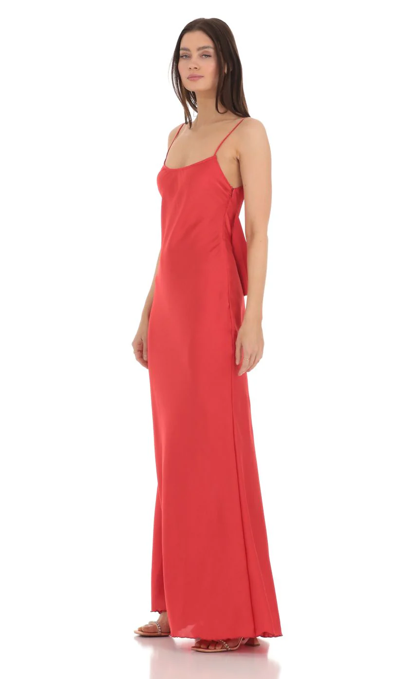 Back Bow Satin Dress in Red - luluinthesky