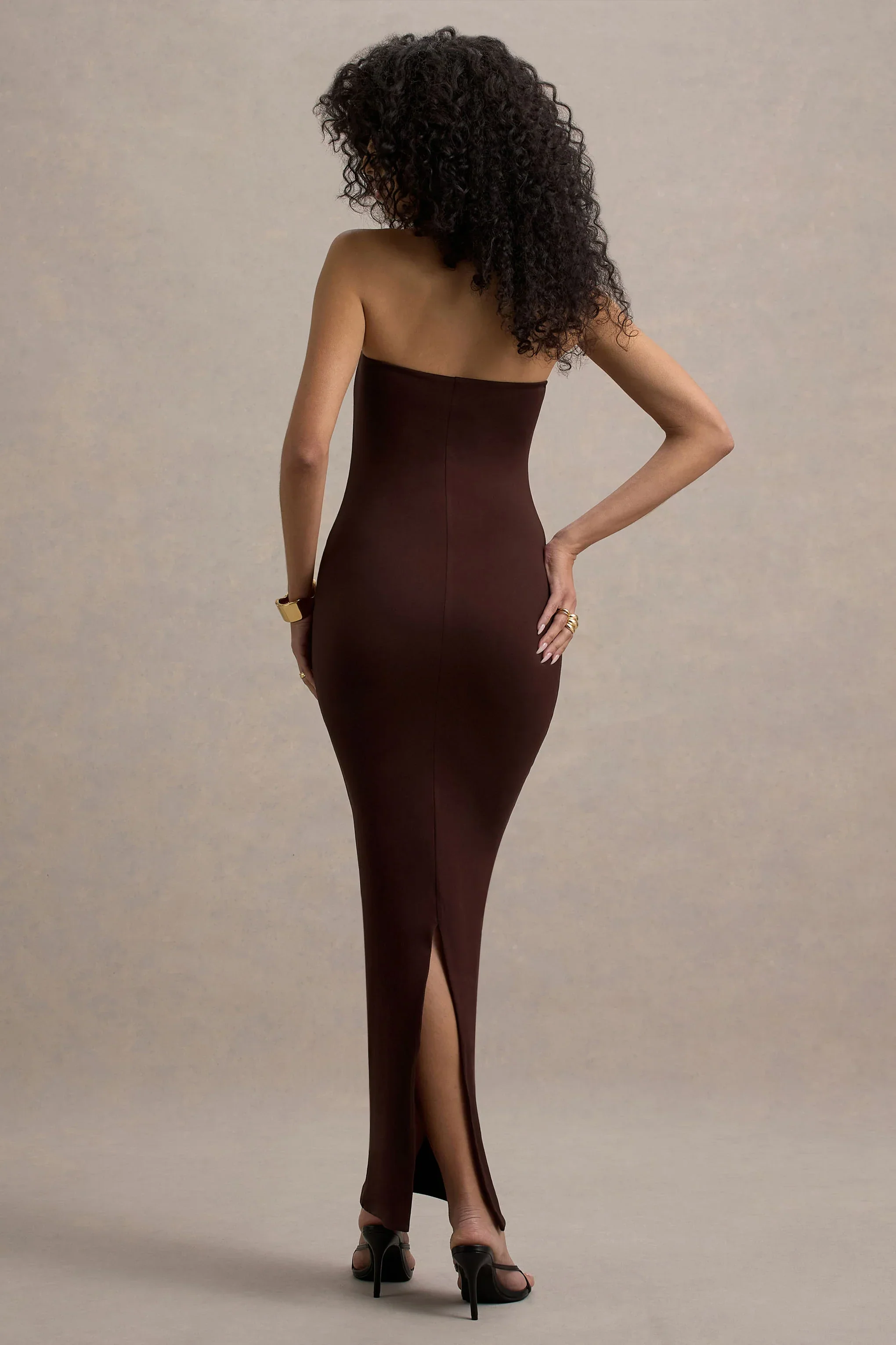 Angelie | Brown Bandeau Bodycon Maxi Dress