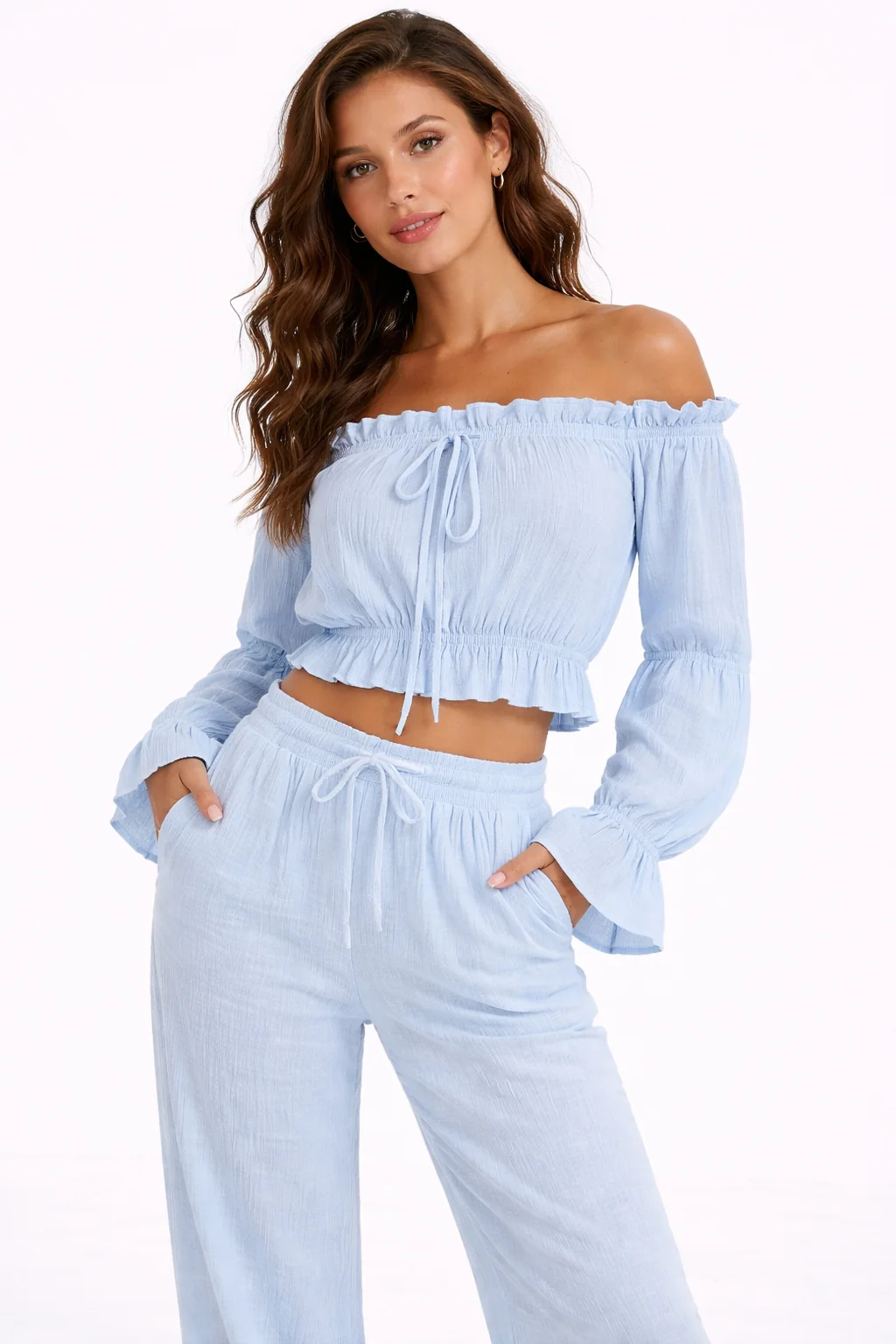 Off The Shoulder Long Sleeve Crop Top