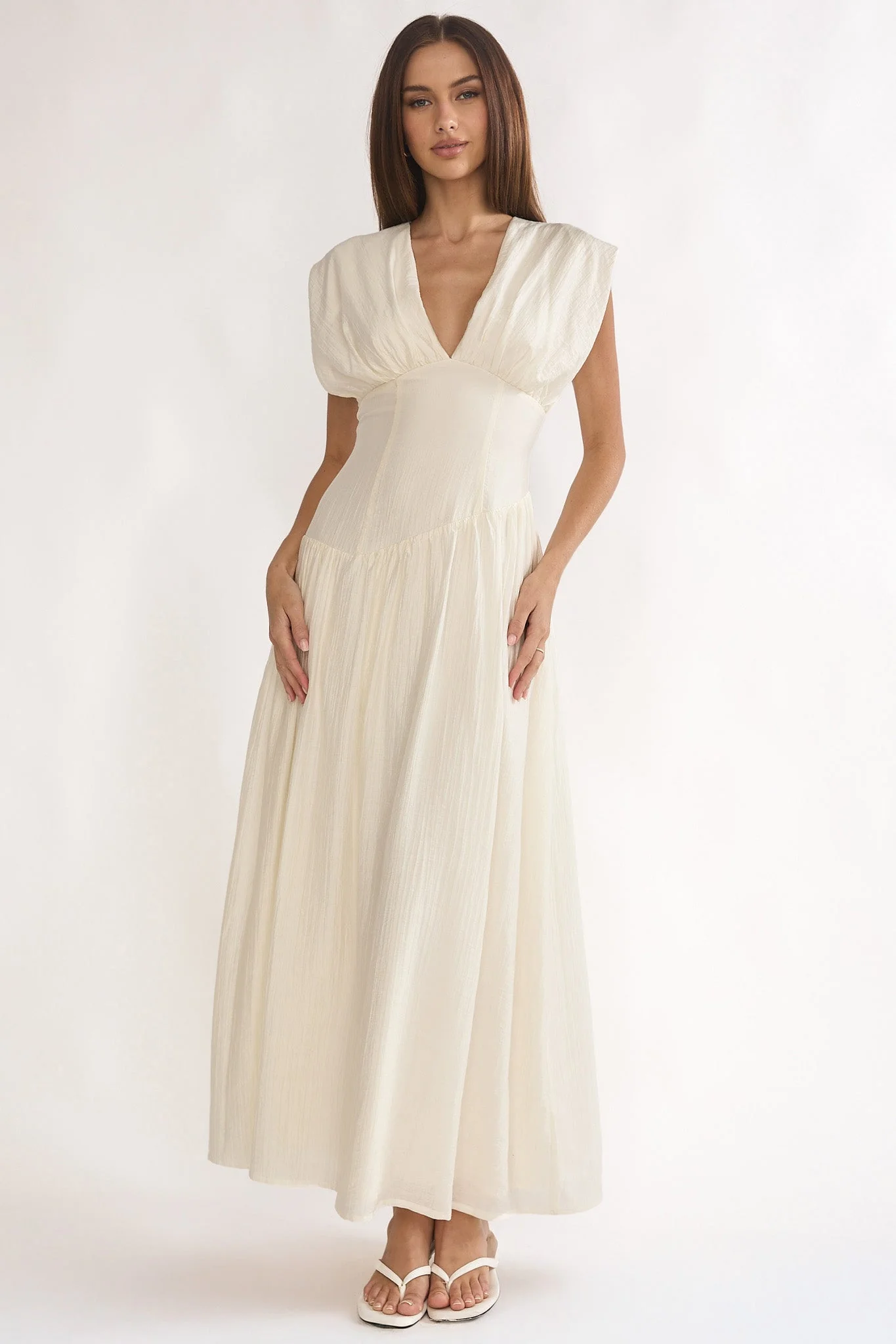 Danicka Asymmetric Waist Maxi Dress Cream