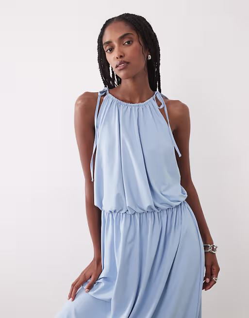 halter neck with blouson maxi dress in light blue
