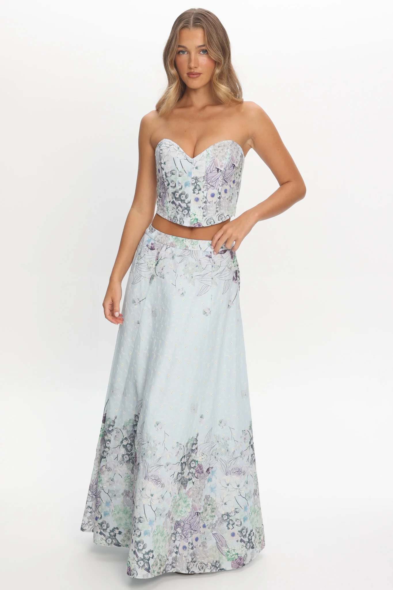 Sazkia Embroidered Maxi Skirt Blue - luluinthesky