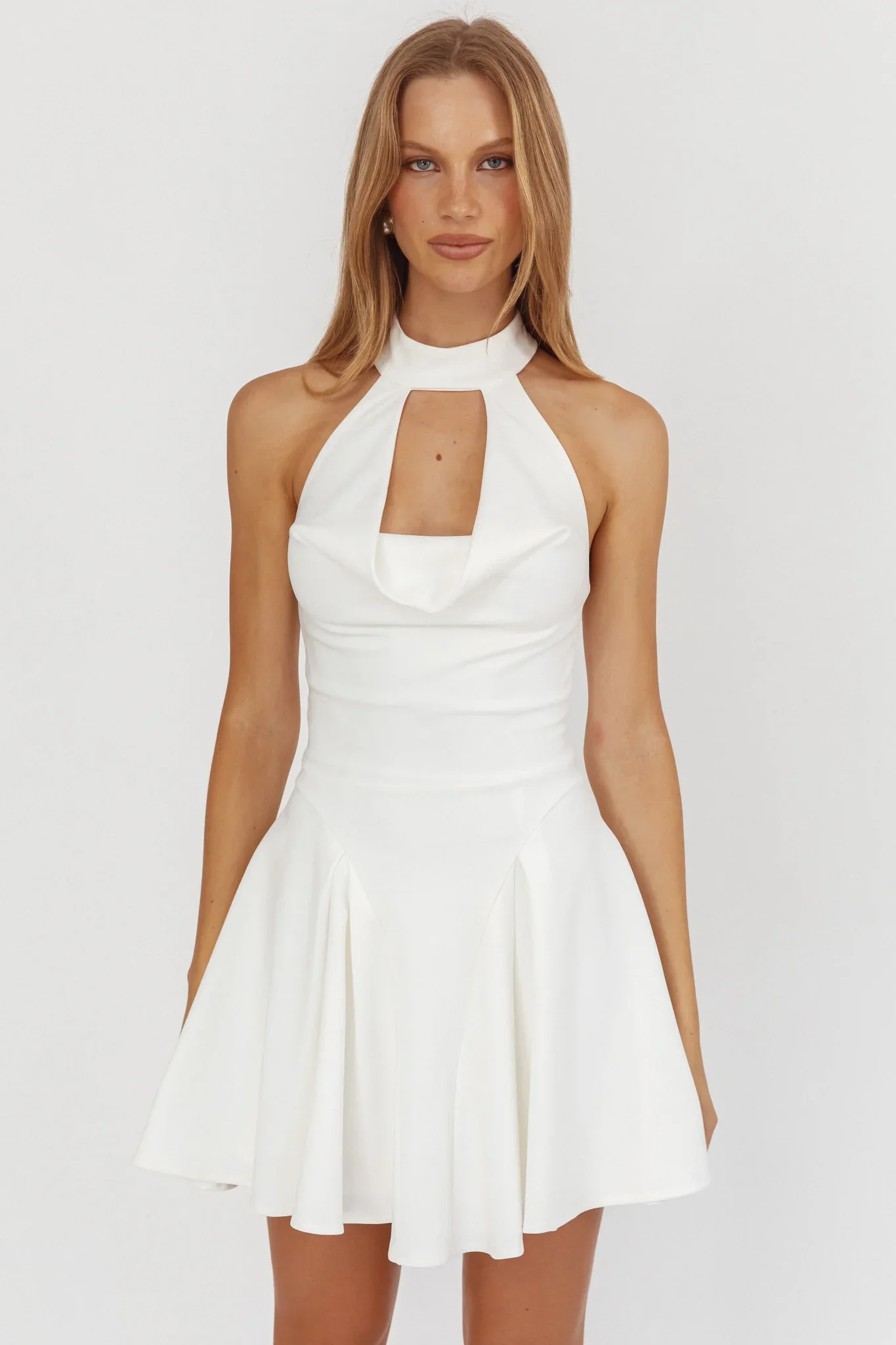 Charlene Cowl Halterneck Mini Dress White