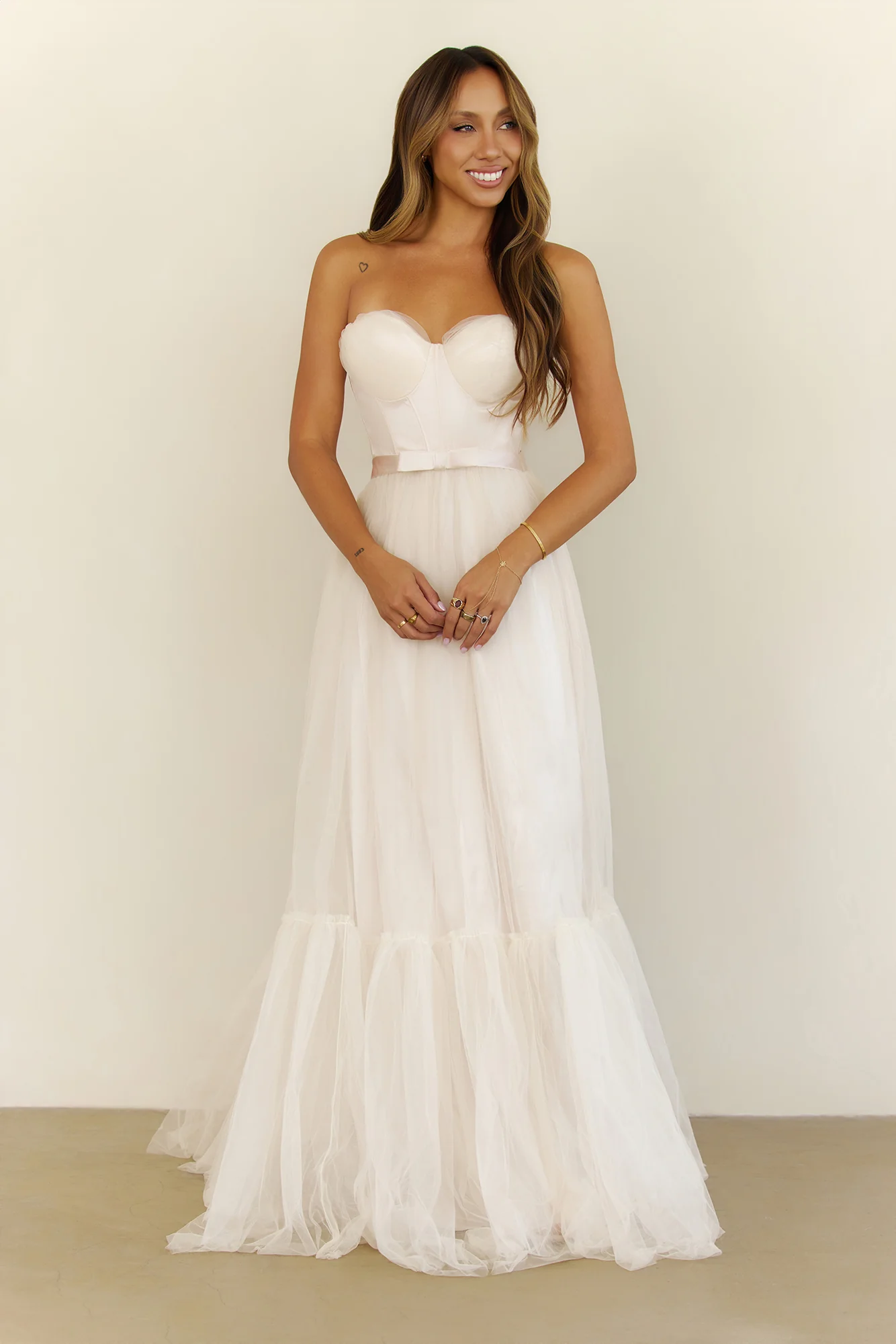 First Kiss Feeling Strapless Maxi Dress Cream