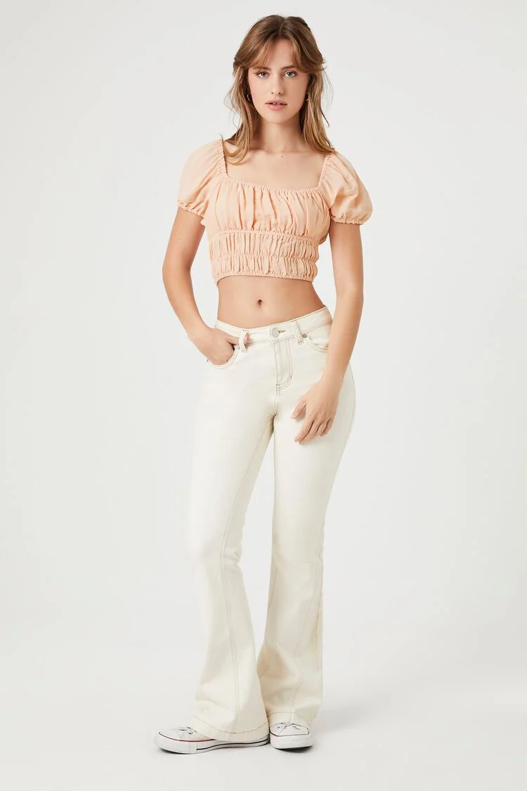 Shirred Puff-Sleeve Crop Top