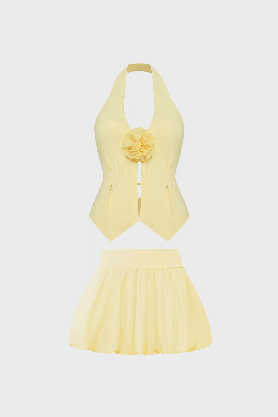 Riviera Floral Halter Vest & Mini Bubble Skirt