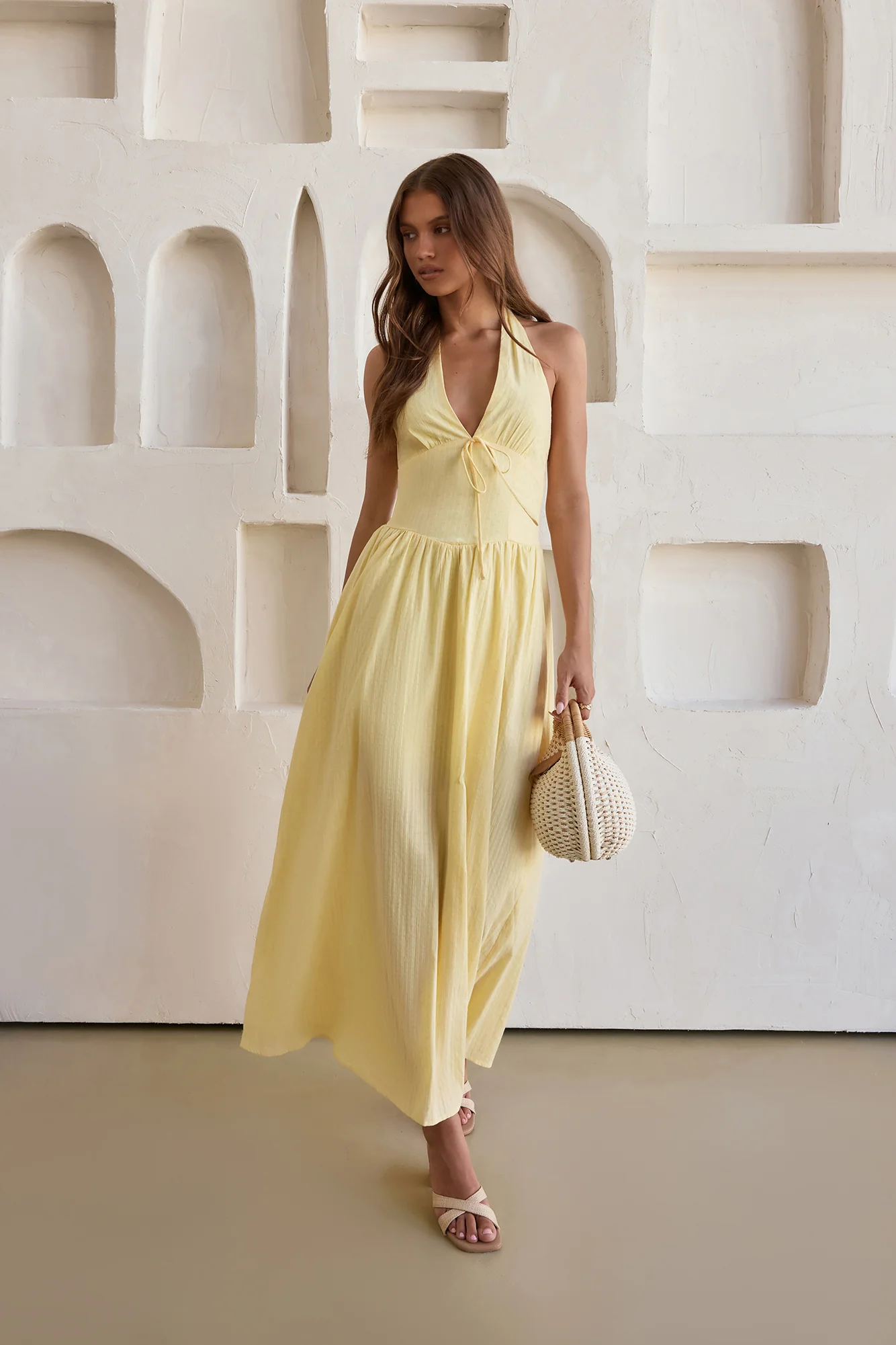 Arrietty Halter Maxi Dress Yellow - luluinthesky