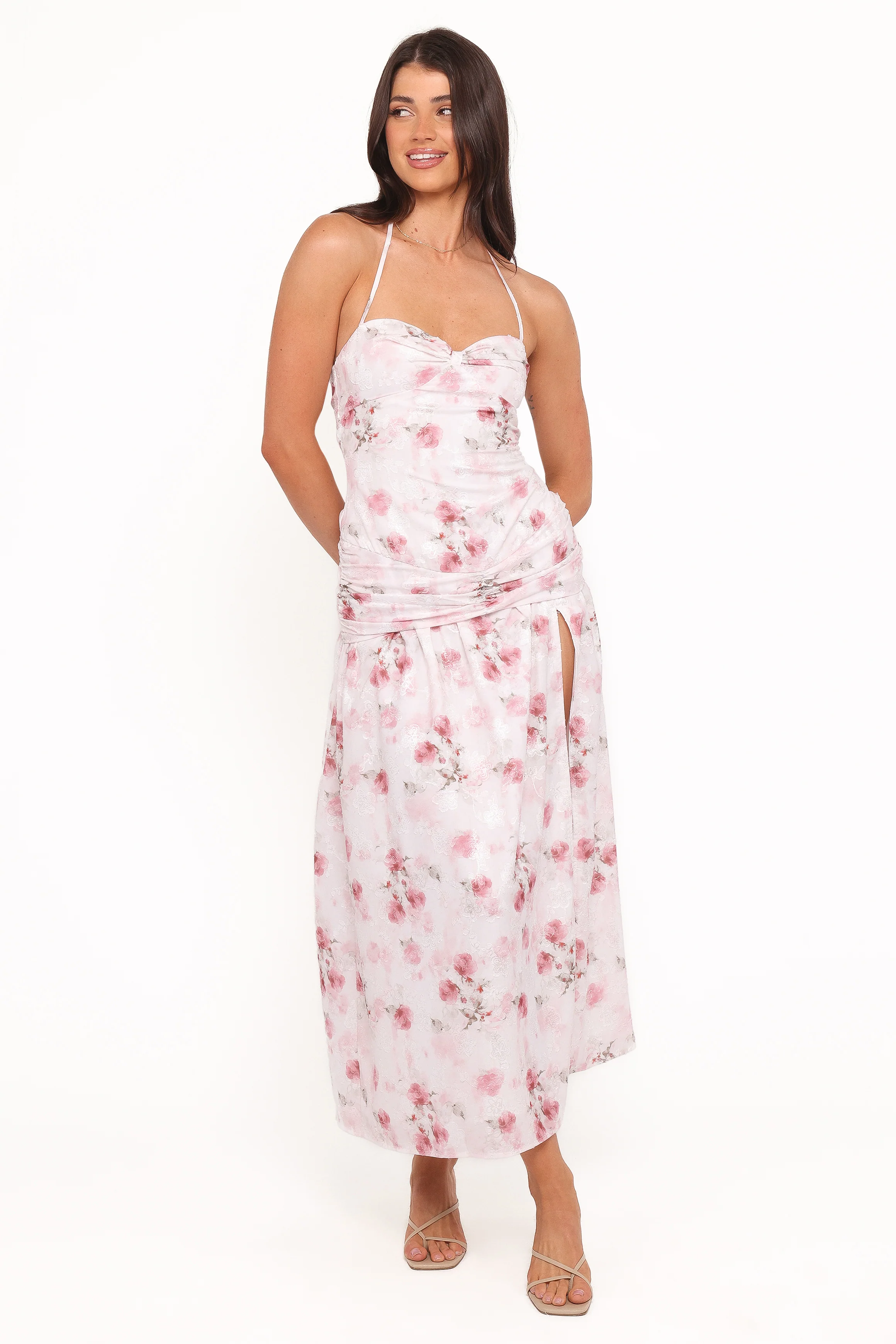 Lelia Halterneck Midi Dress - Pink Floral