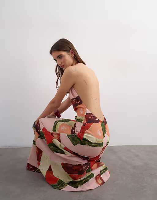 Topshop halter backless maxi in abstract print