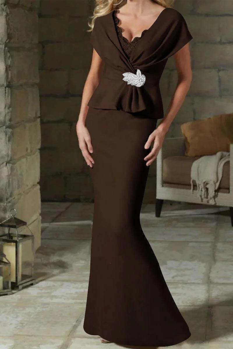 Sheath Column V Neck Mother of the Bride Dresses with Belt CM0346