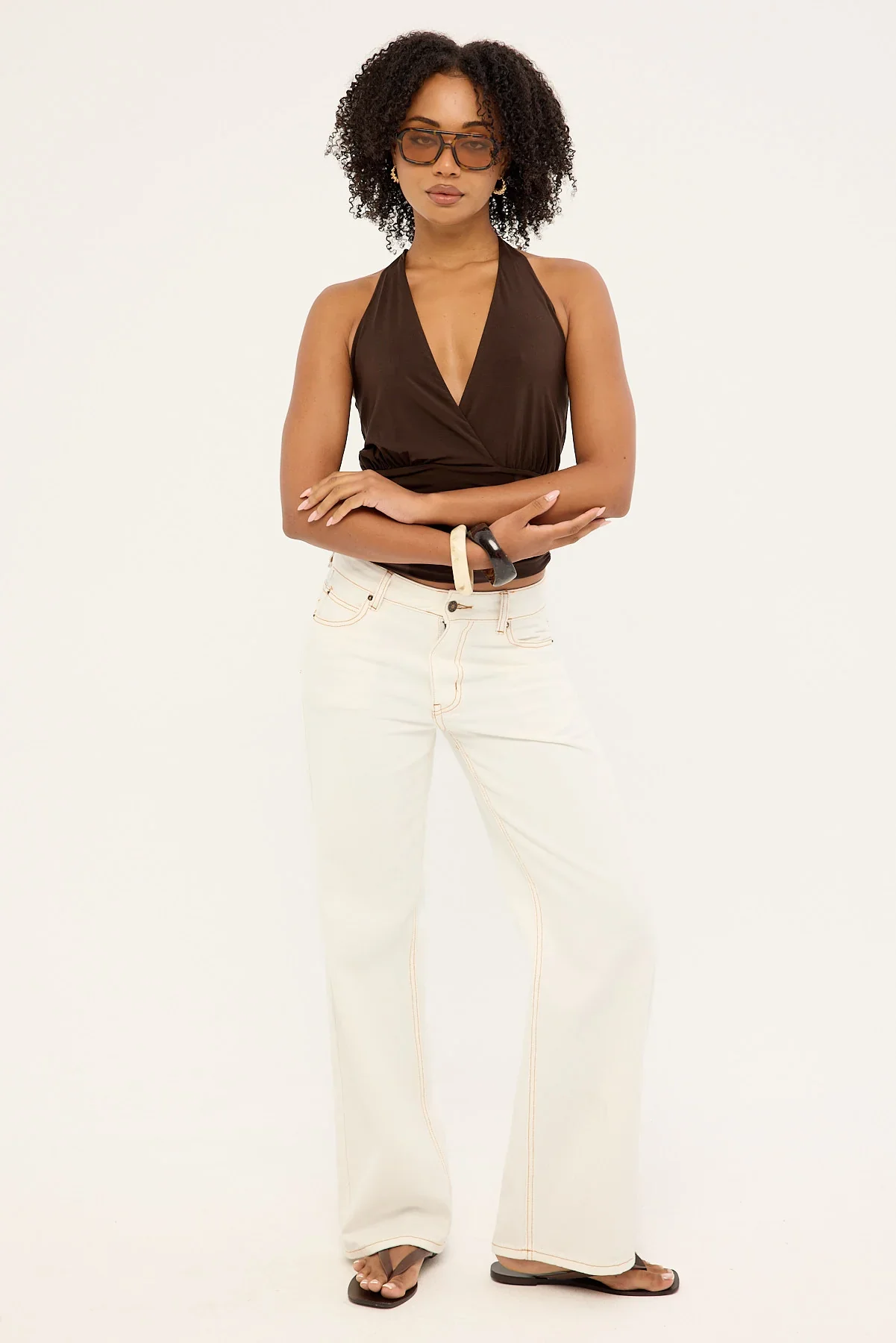 Luck & Trouble Izzy Jersey Halter Top Brown