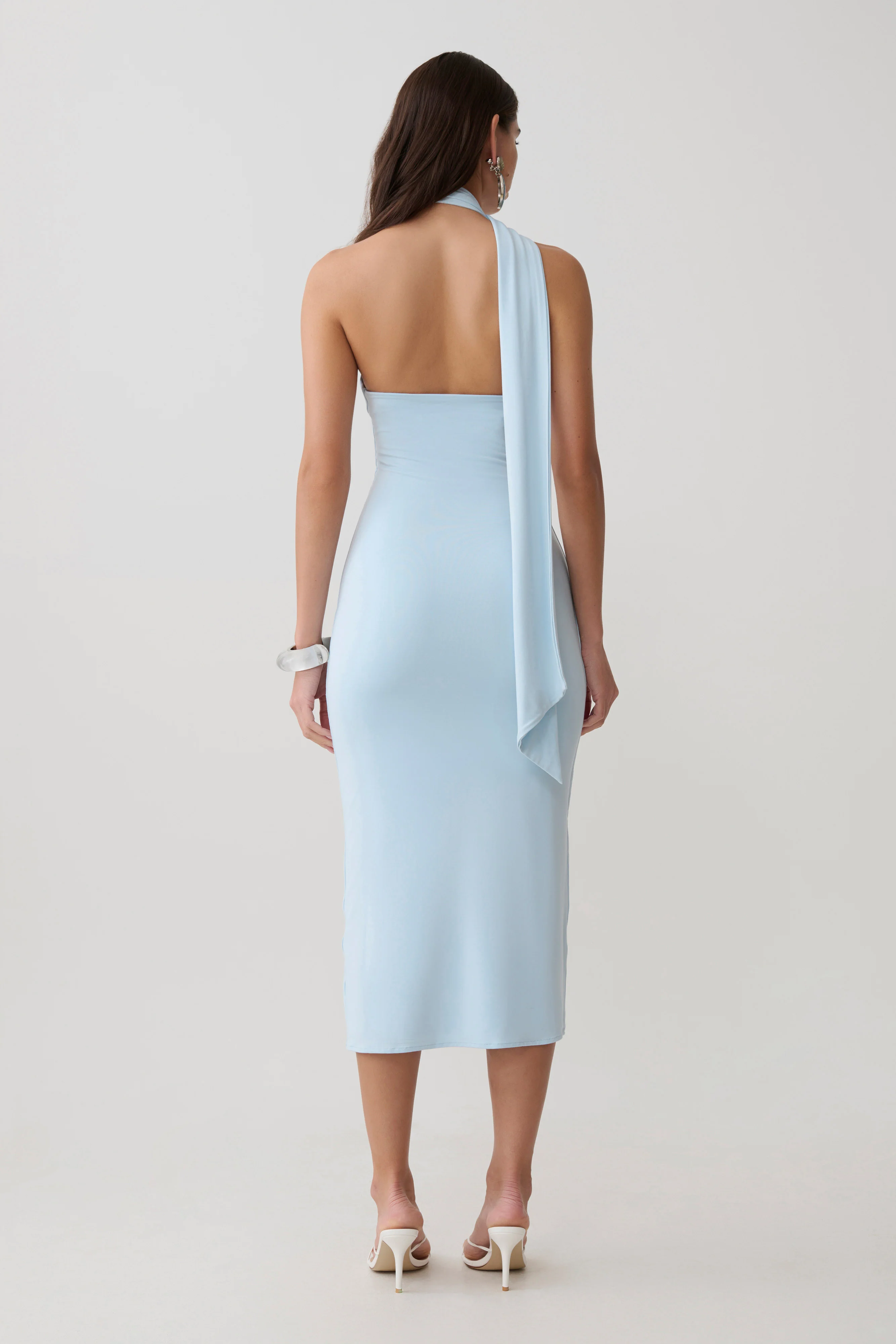 Jemma One Shoulder Tie Midi Dress - Pale Blue