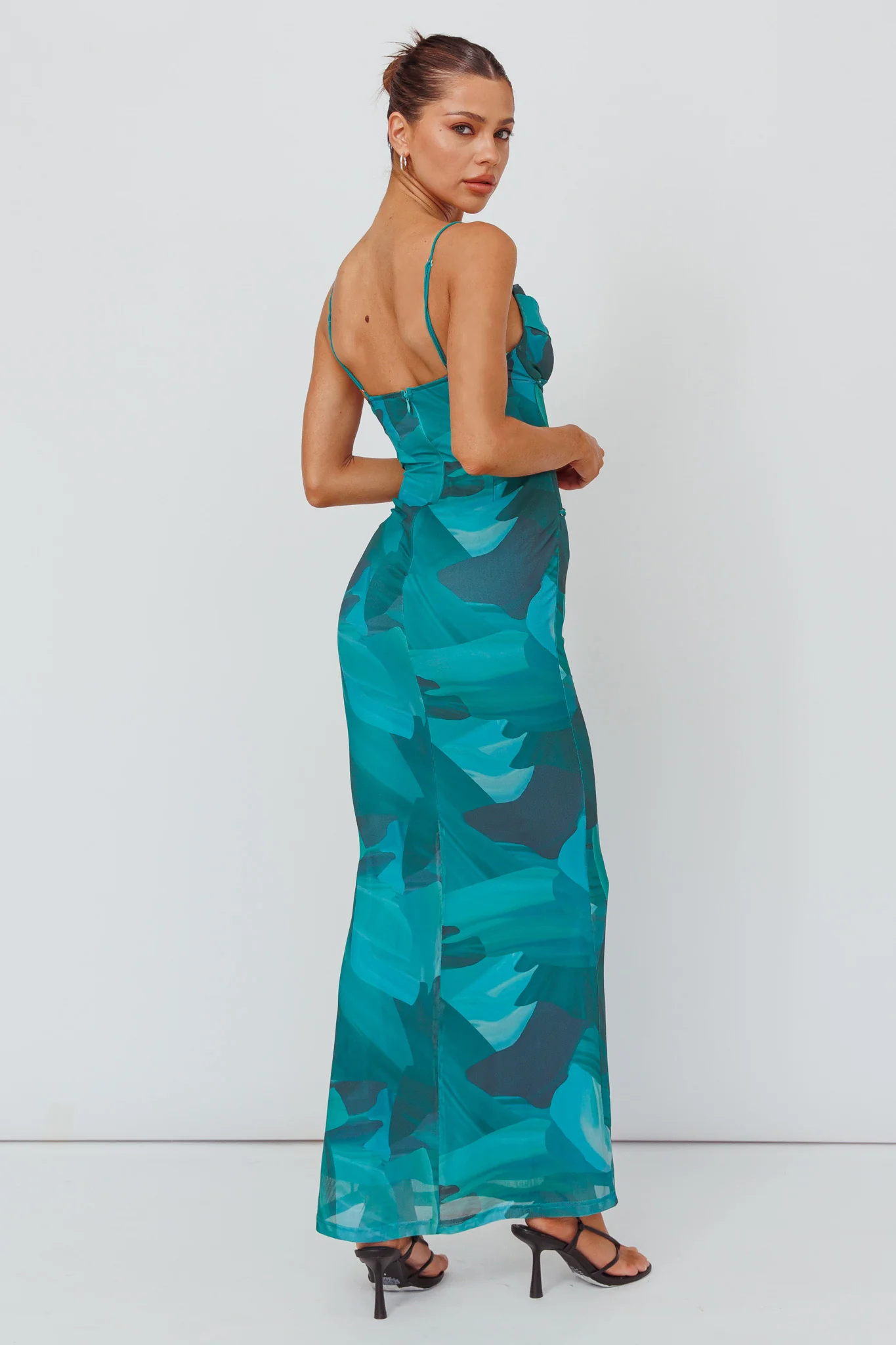 Teava Laced Waist Maxi Dress Abstract Green
