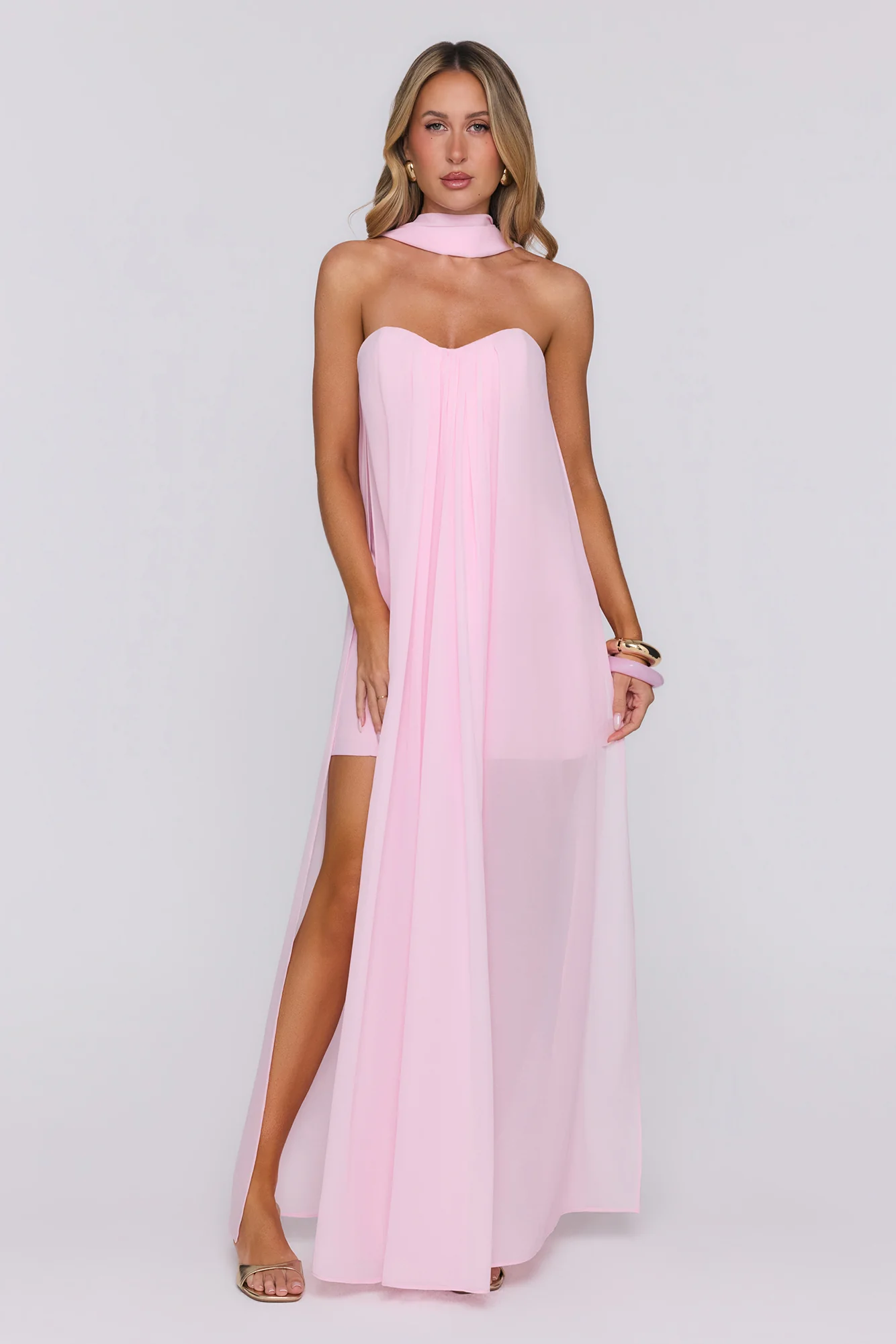 Silken Glow Strapless Maxi Dress Pink