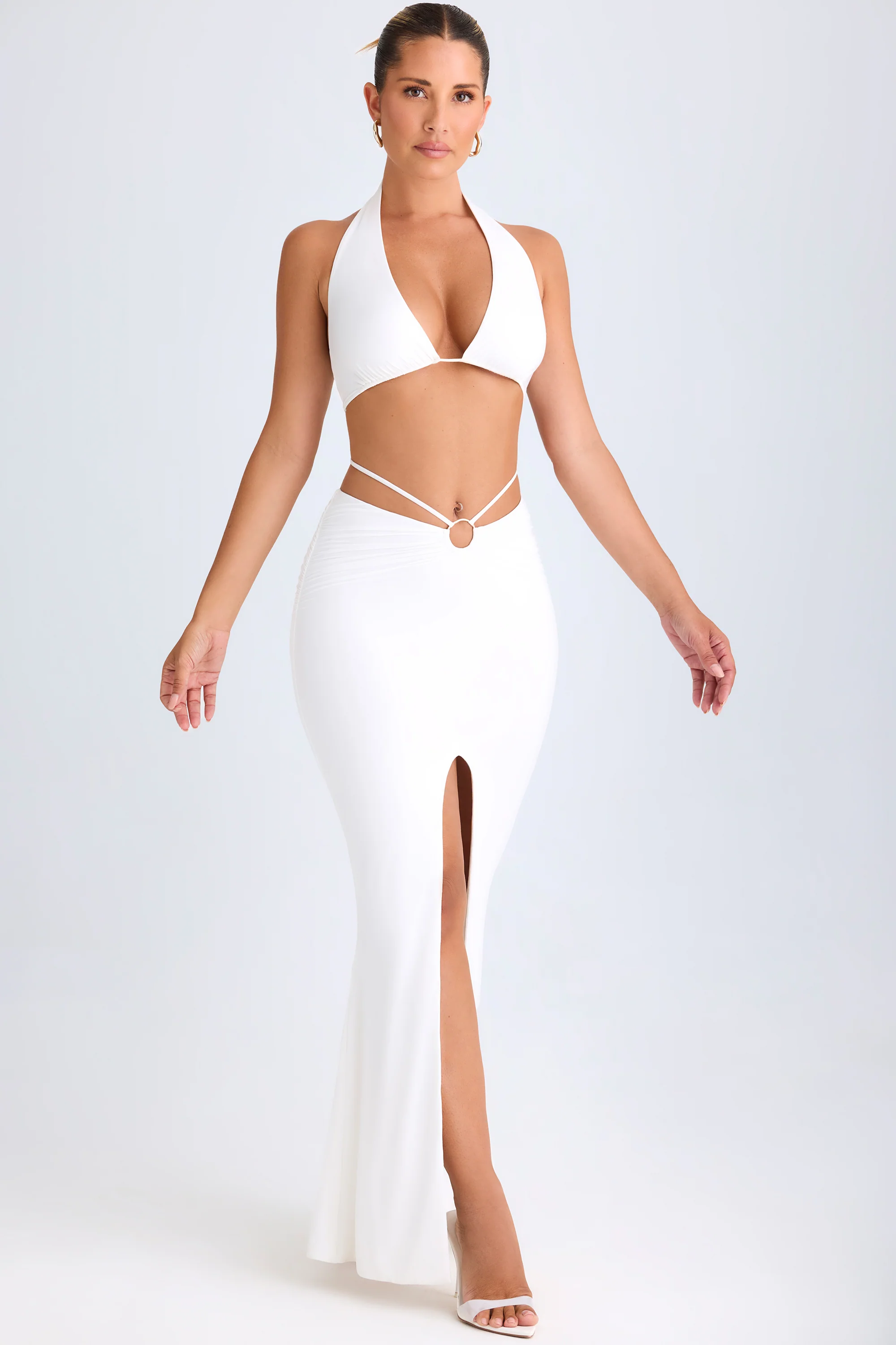 Hardware-Detail Mid-Rise Maxi Skirt in White