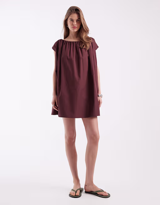 volume puff mini dress in rust