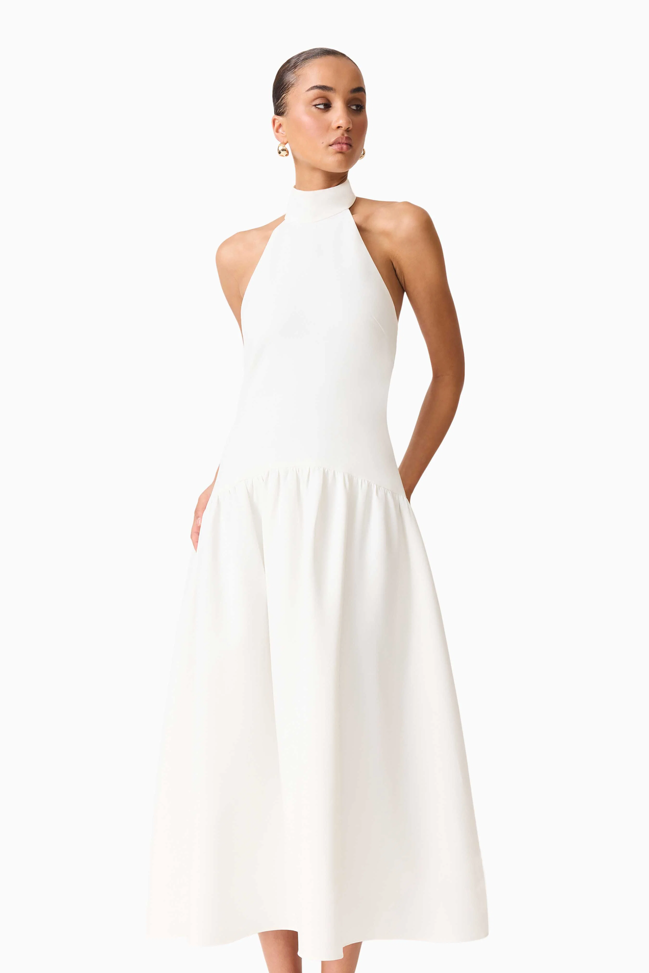 Nolana Halter Midi Dress in White