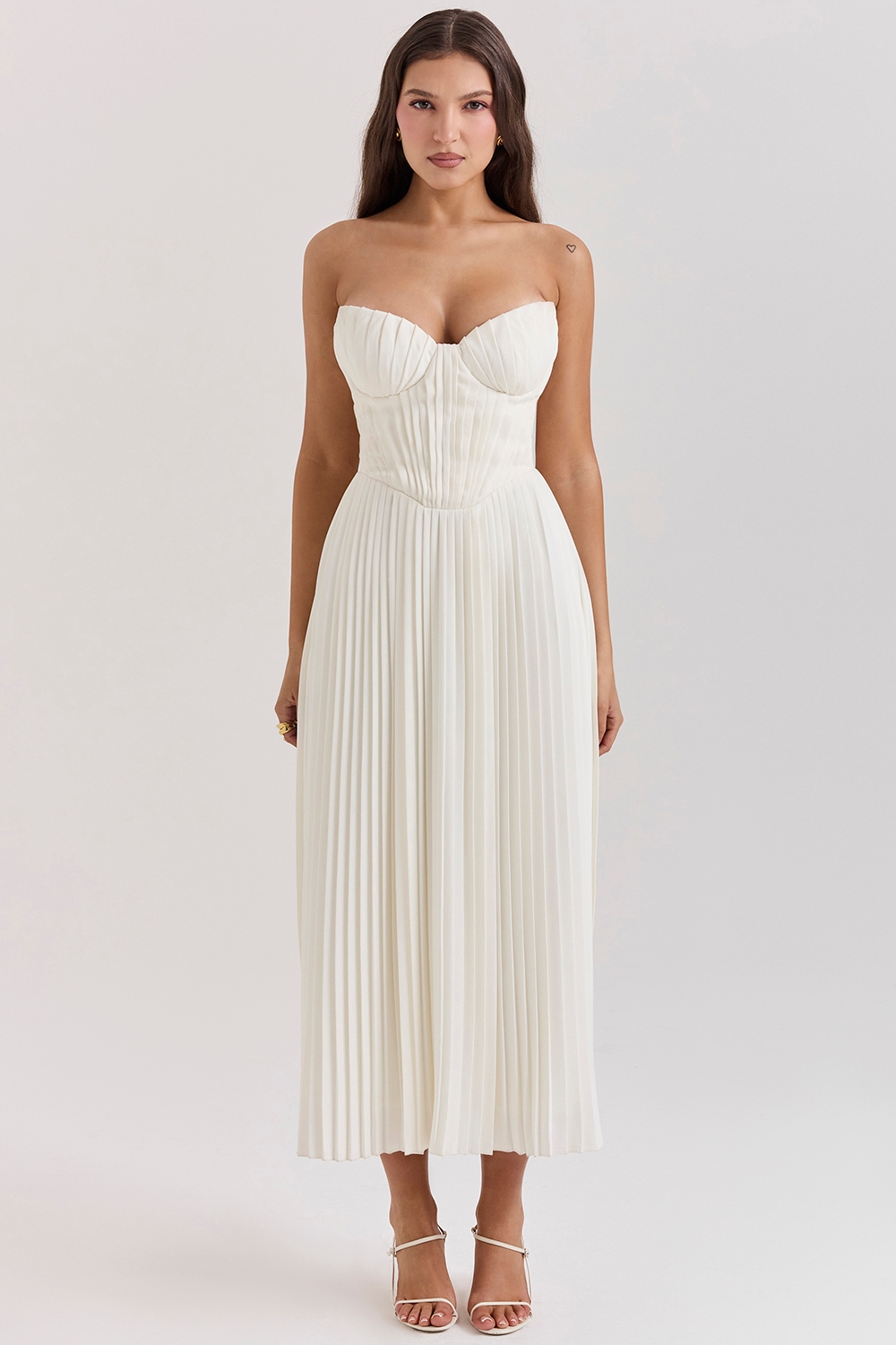 ivory pleated maxi dress
