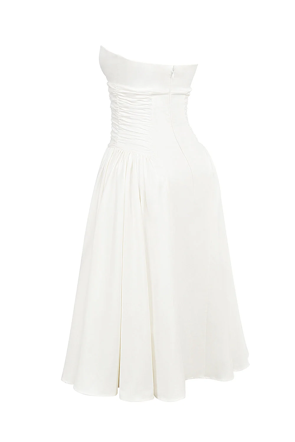 white cotton strapless midi sundress