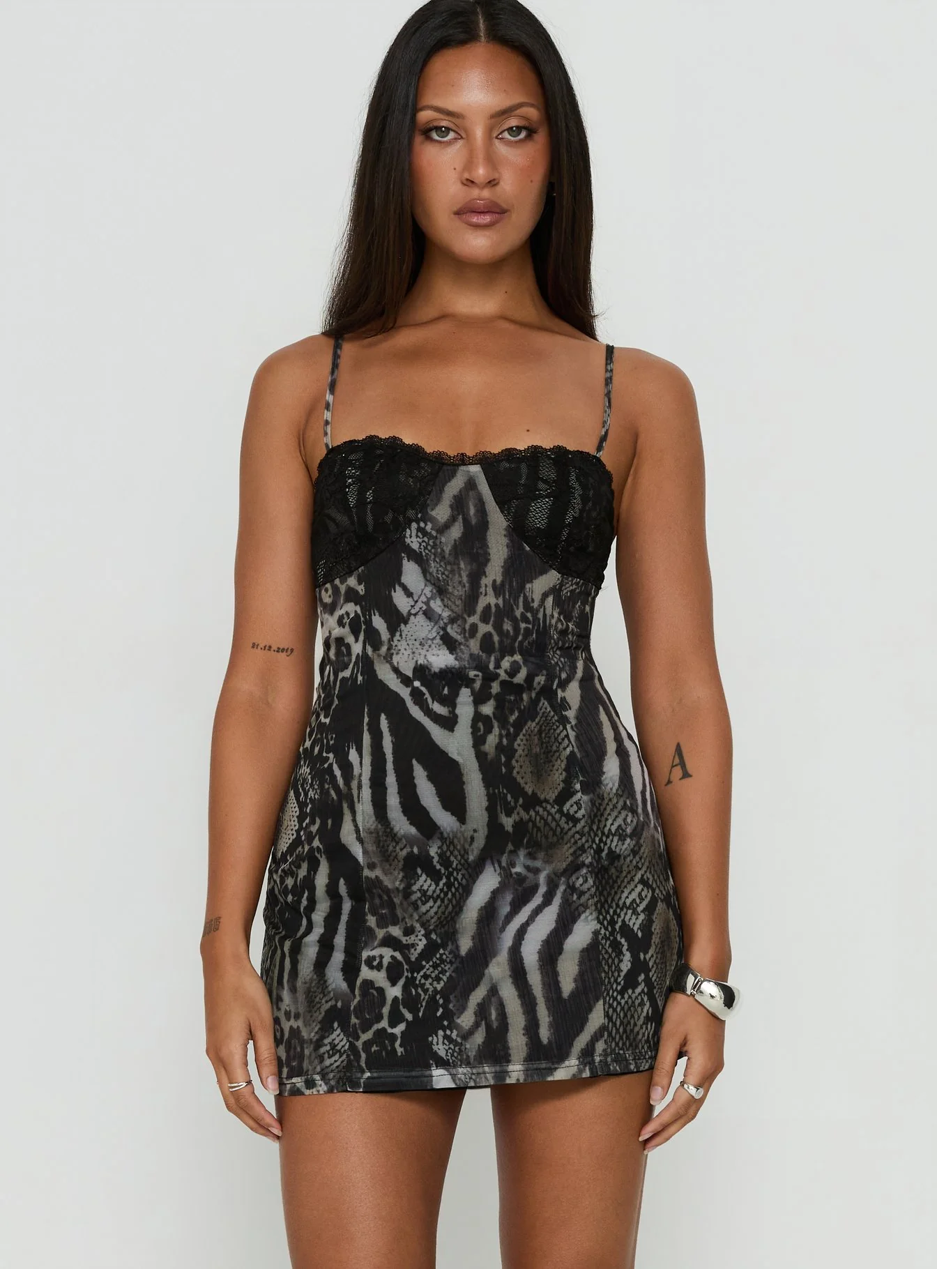 Good To Me Lace Bust Mini Dress Animal