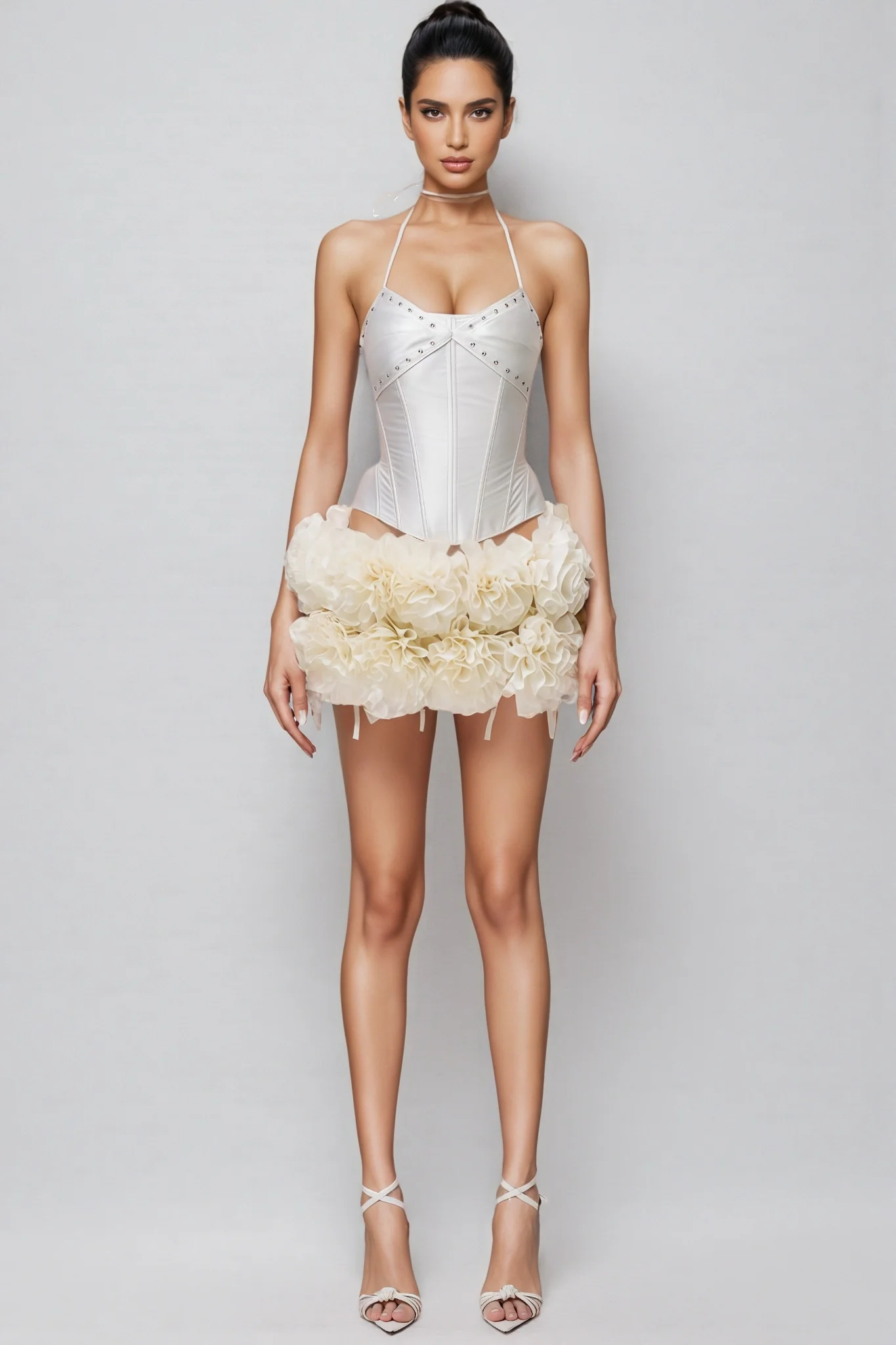 Delric Fishbone Floral Mini Dress Two Piece Set
