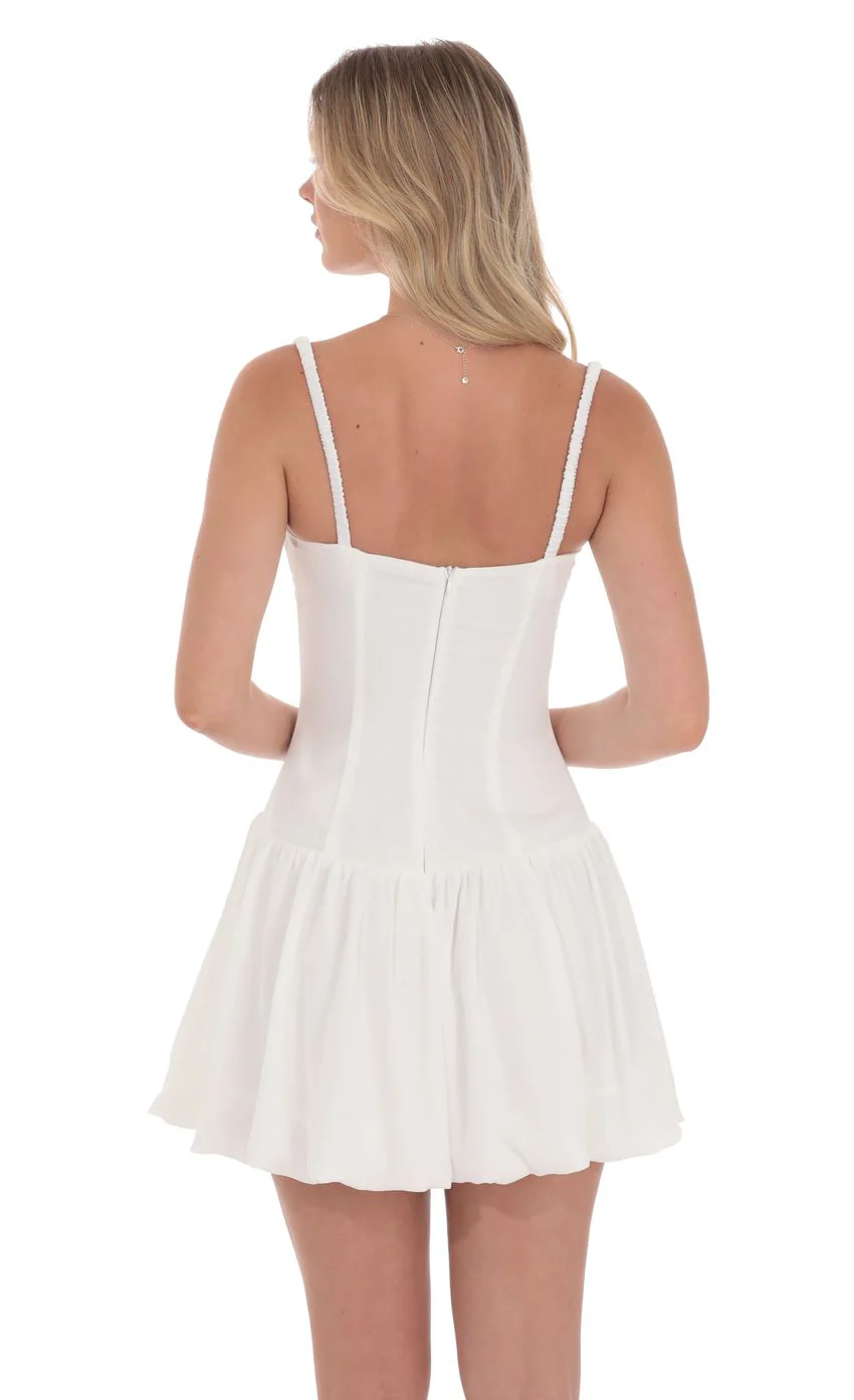 Ruched Bust Bubble Dress in White - luluinthesky