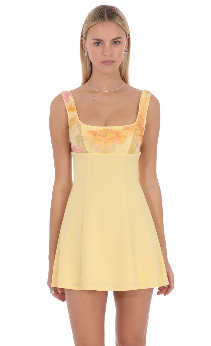 Floral Bust Flare Mini Dress in Yellow