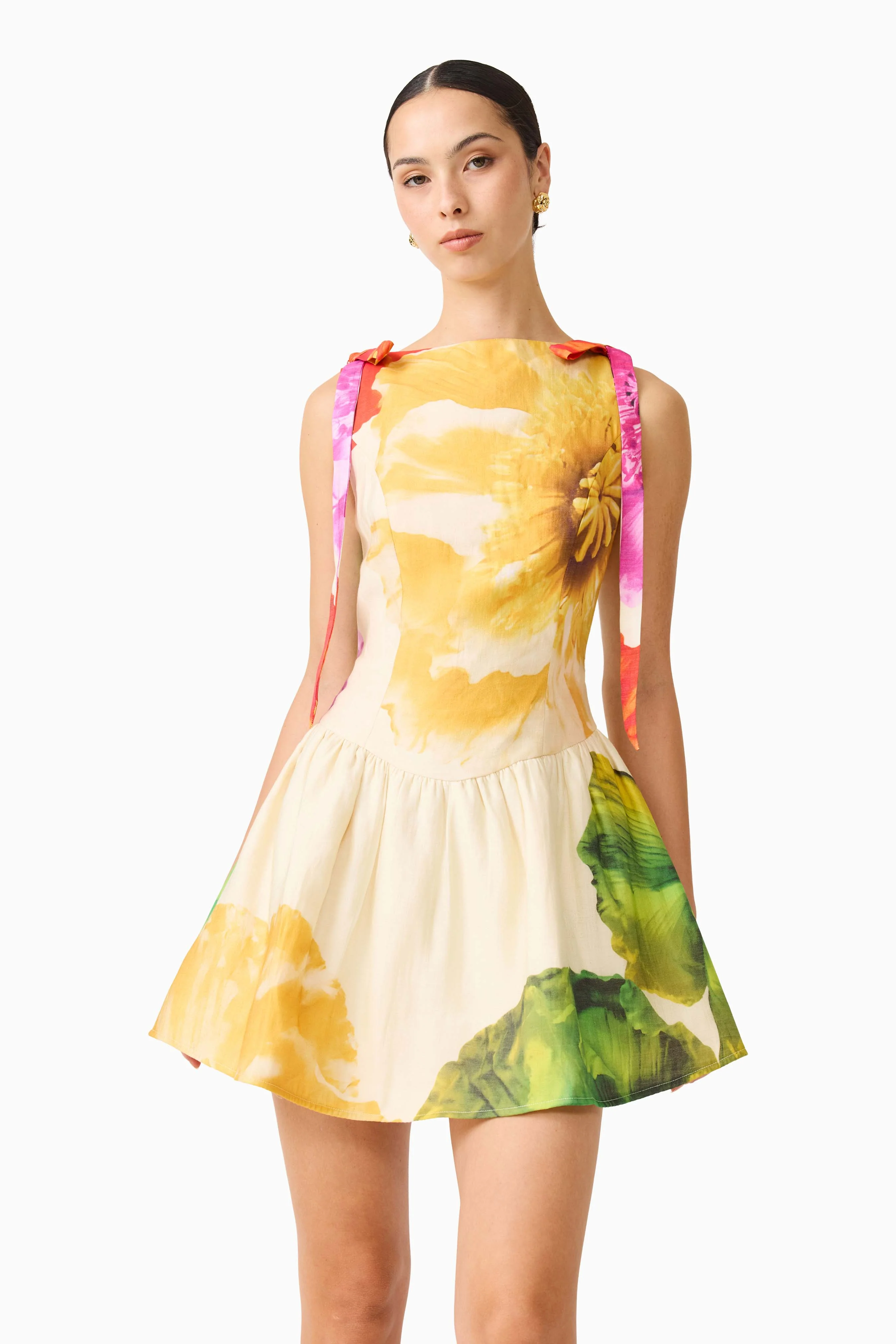 Lilia A-Line Mini Dress in Multi Floral