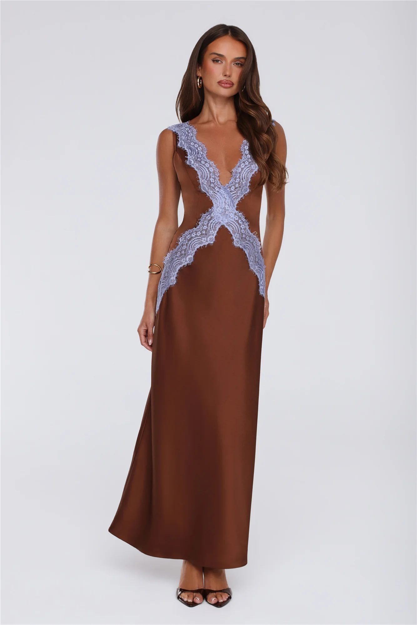 Iconic Heat Satin Maxi Dress Brown
