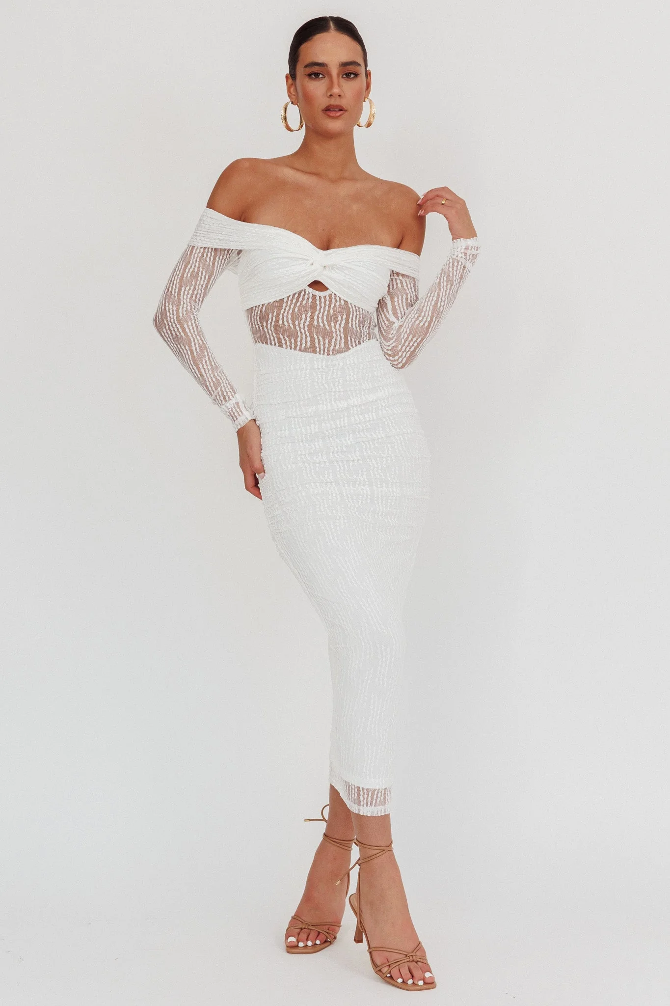 Oliana Off-Shoulder Mesh Maxi Dress White