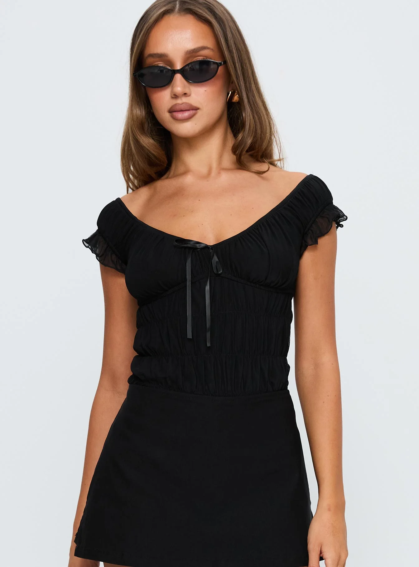 Ahead Of Myself Off Shoulder Bodysuit Black