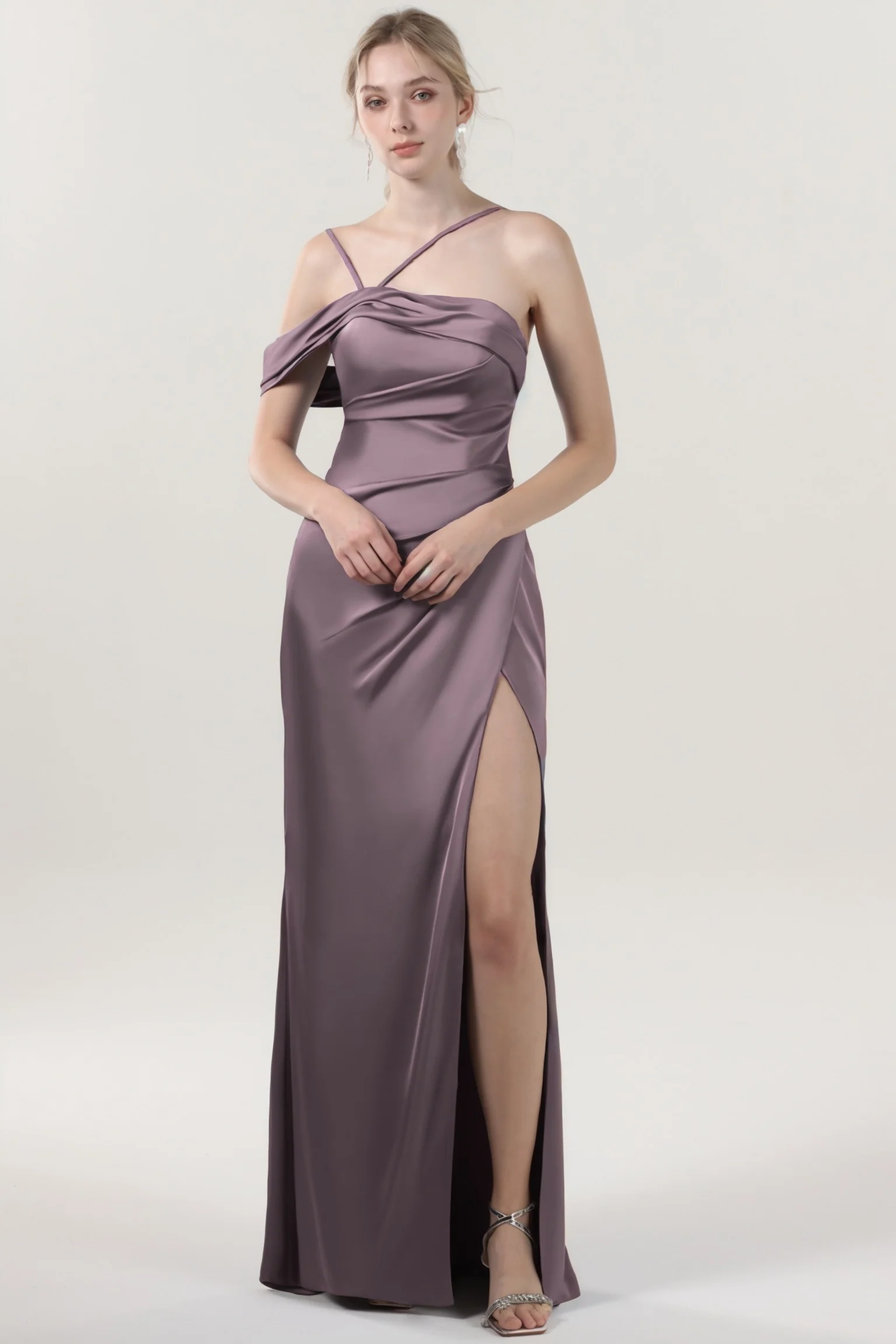 Sheath-Column Maxi Luxe Satin Bridesmaid Dress CS0602BM