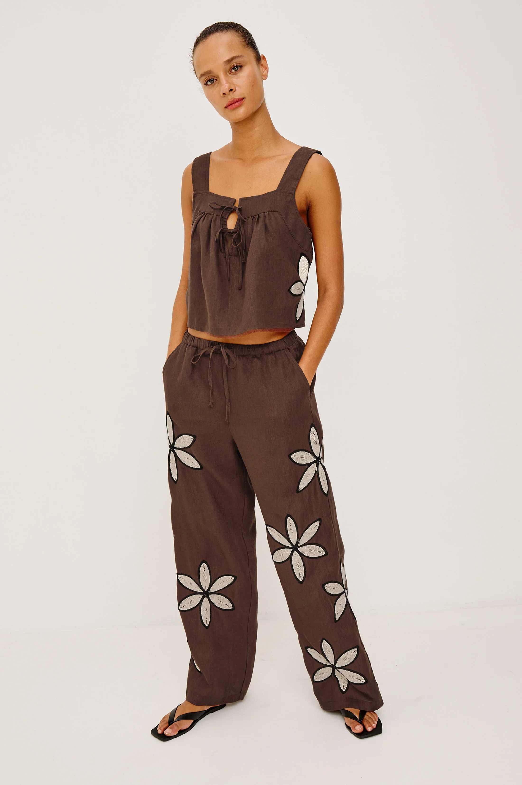 Calais Top - Cocoa Floral Embroidery