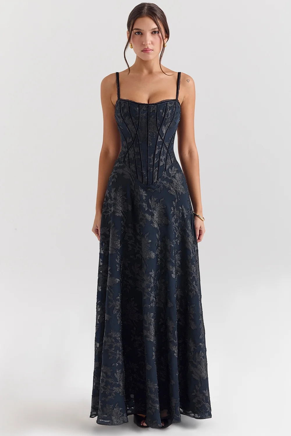 Midnight Blue Lurex Chiffon Maxi Dress