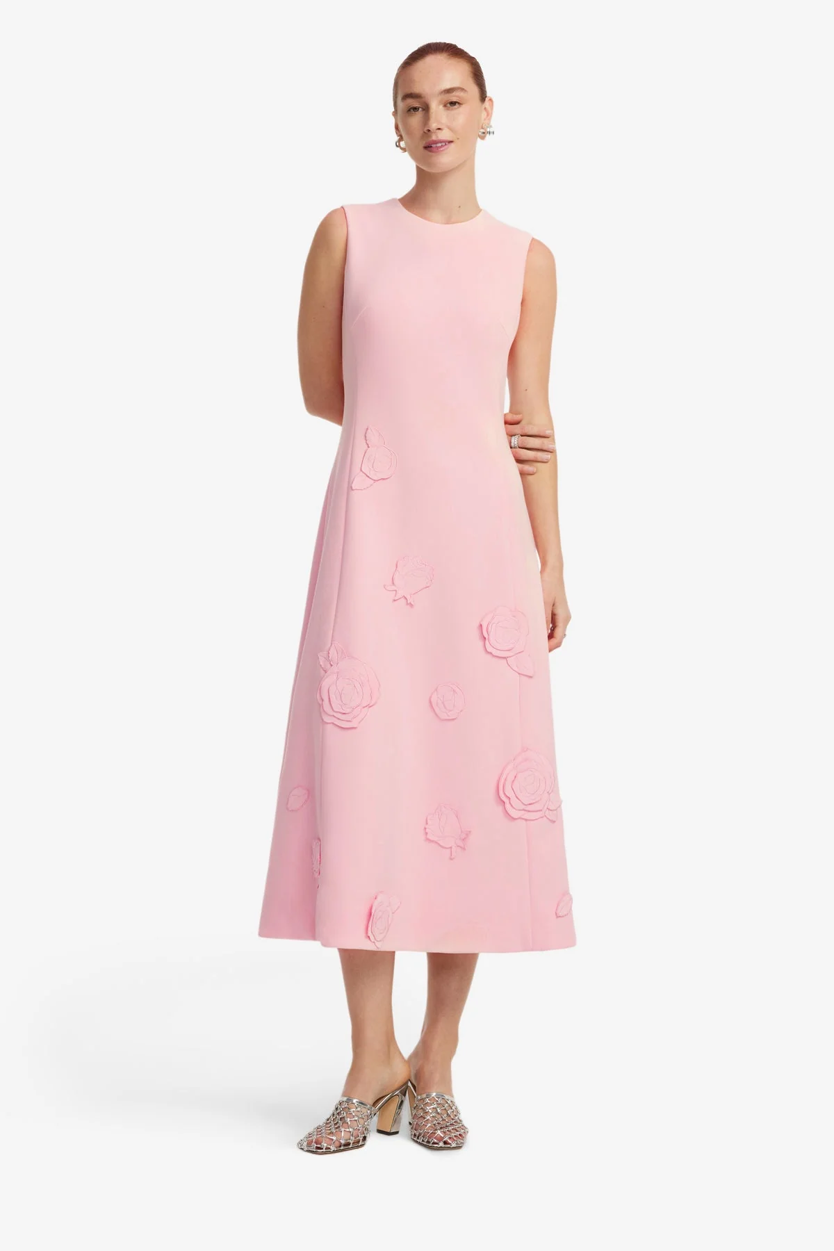 Cleo Appliqué Sleeveless Midi Dress - Blush Pink