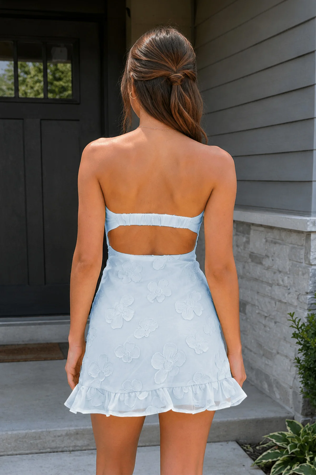Yellow Sweetheart Embroidered Tulle Ruffled A-Line Homecoming Dress