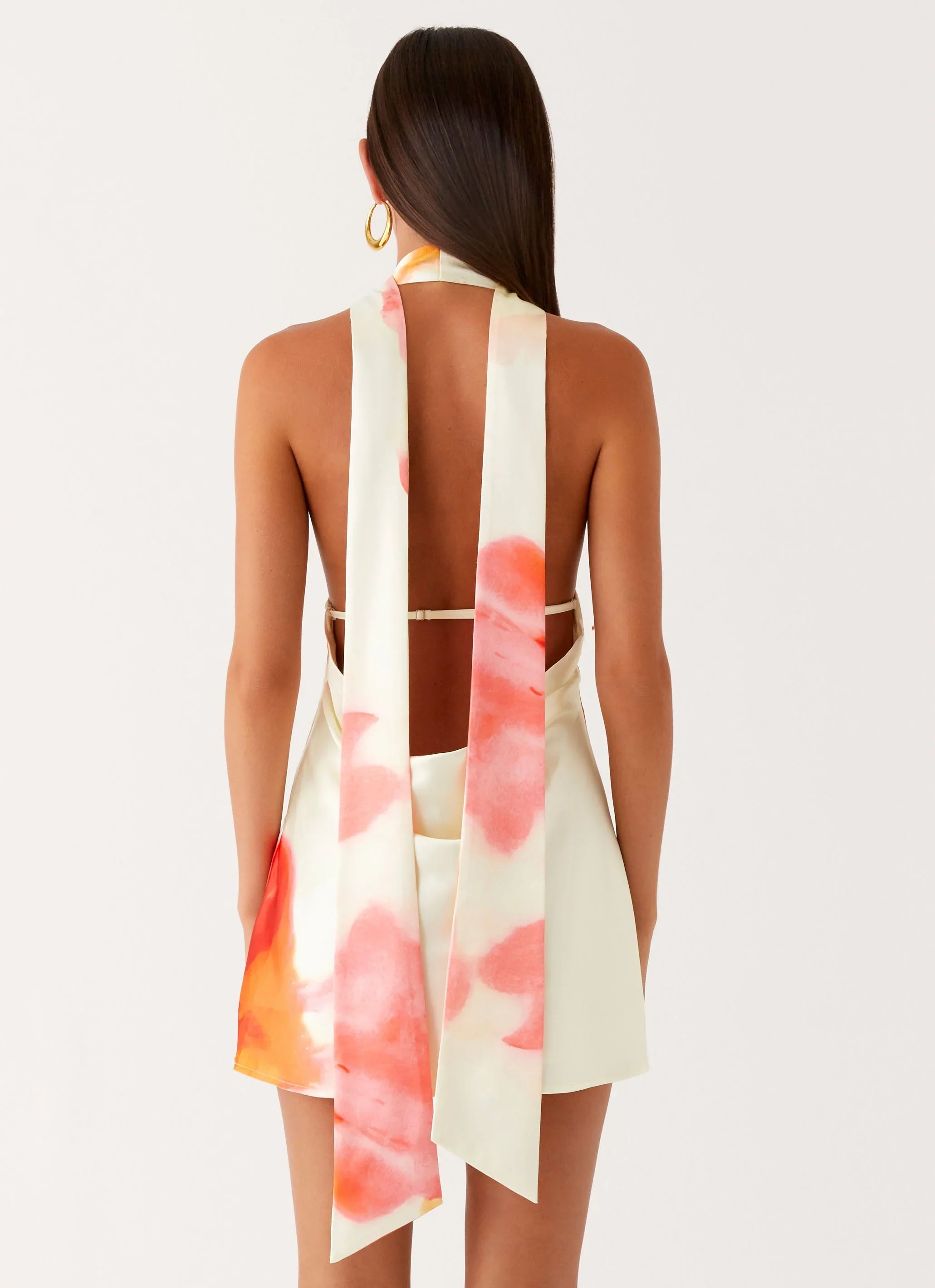 Alicia Satin Halter Mini Dress - Mimosa Blossom