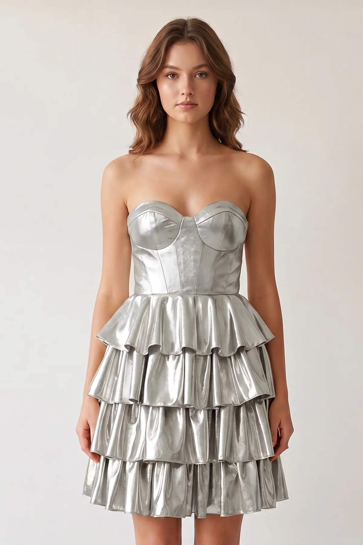 Sweetheart Gold Metallic A-Line Ruffle Homecoming Dress