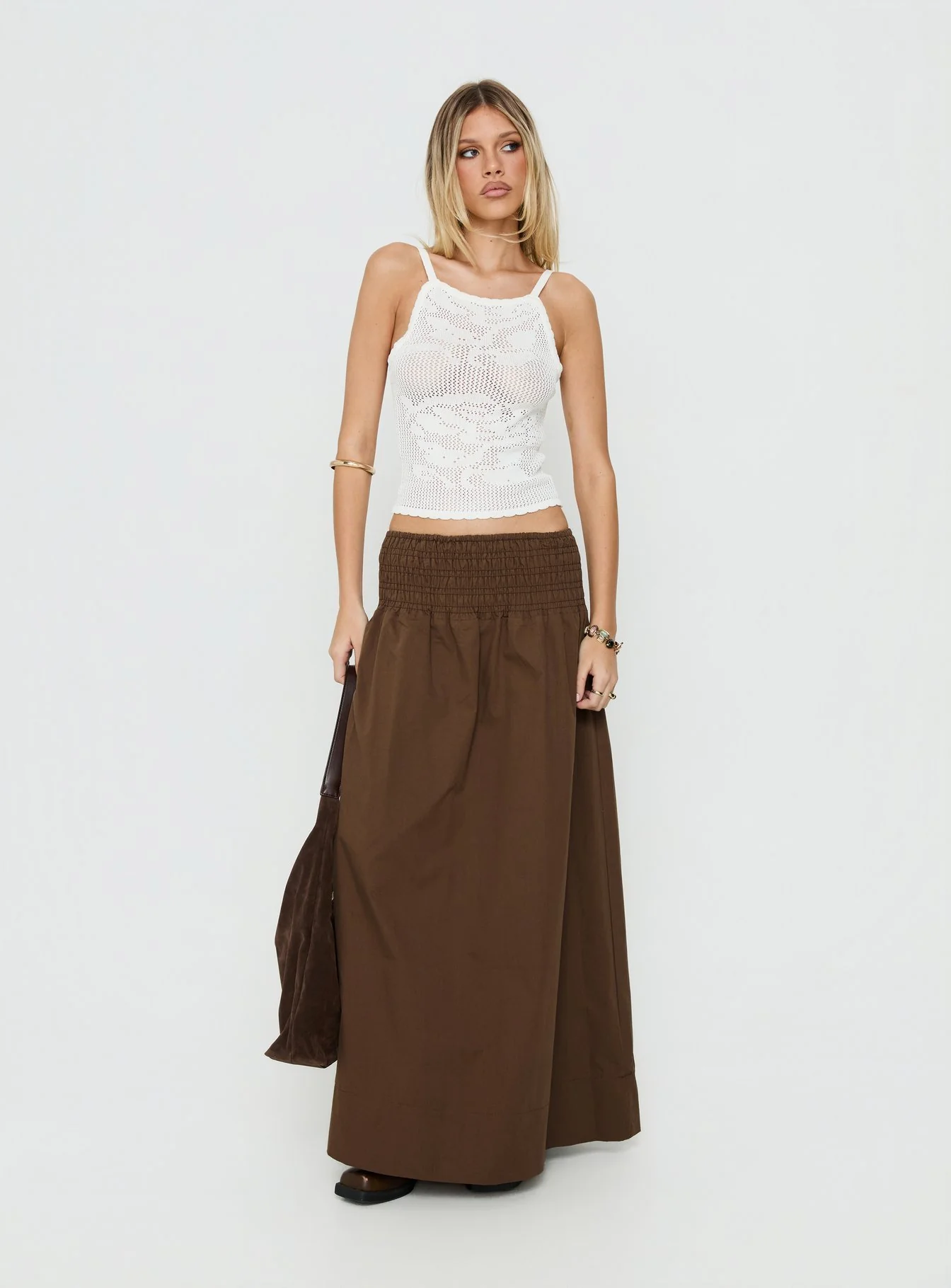 Thessa Ruched Maxi Skirt Chocolate