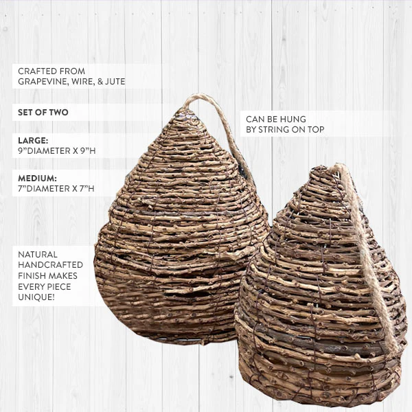 Grapevine Bee Skeps, Set of 2