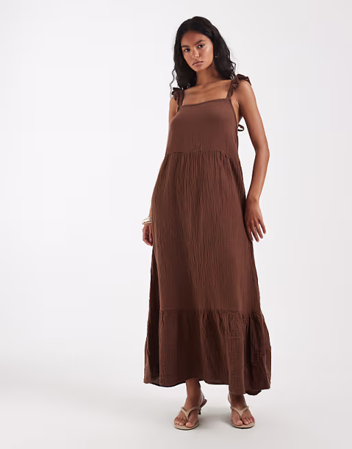 ONLY tiered maxi dress in brown