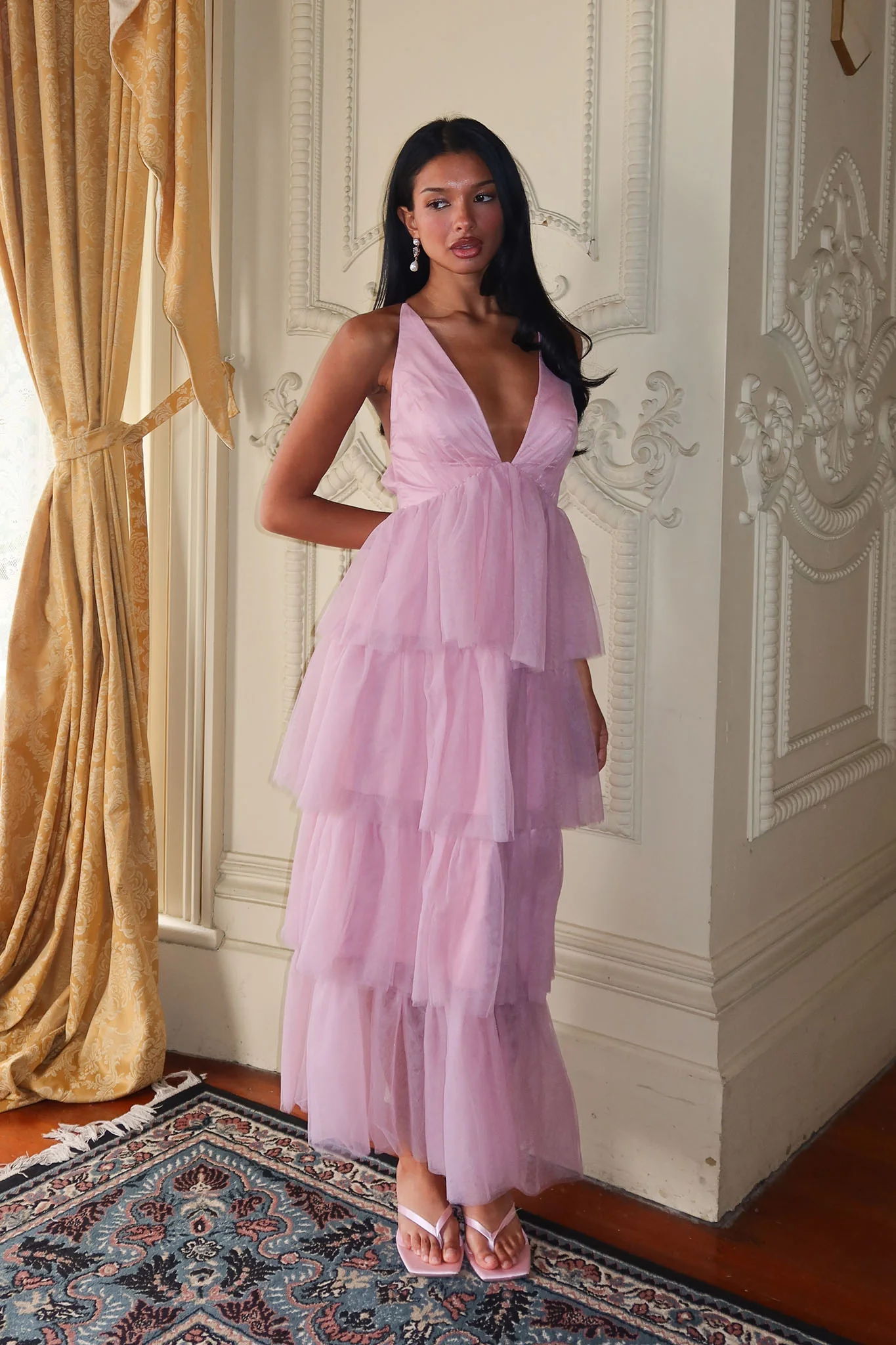 Auguste Tiered Frill Midi Dress Blush