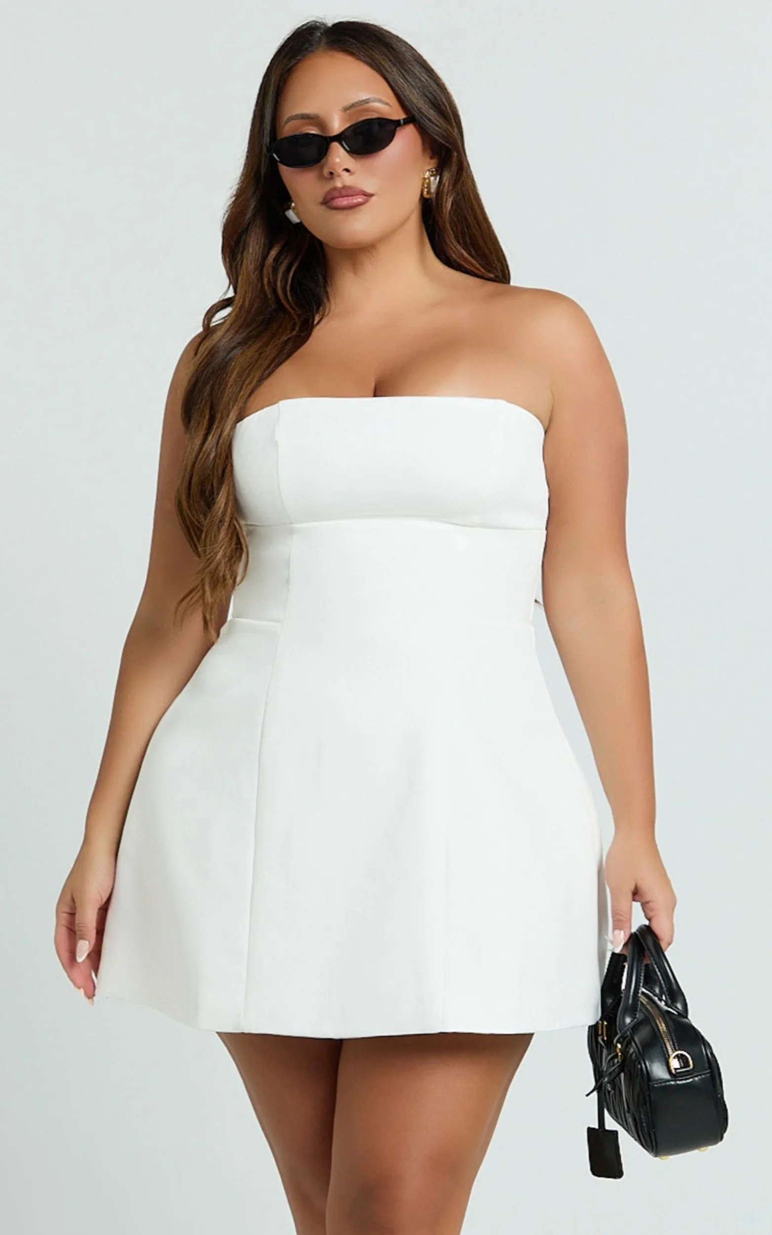 Catharine Mini Dress - Strapless A Line Dress in White