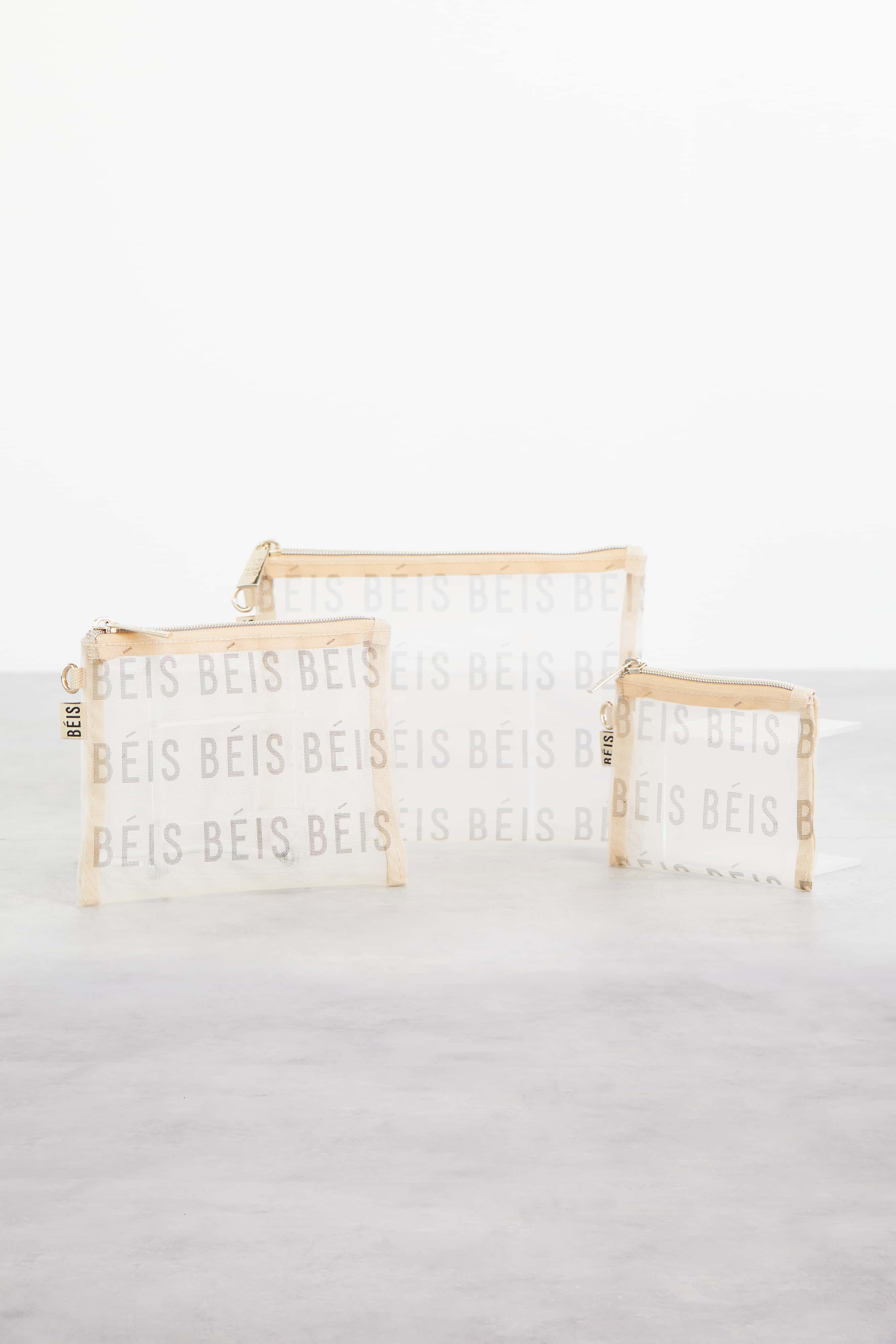 BEIS 'The Mesh Pouch Trio in Beige