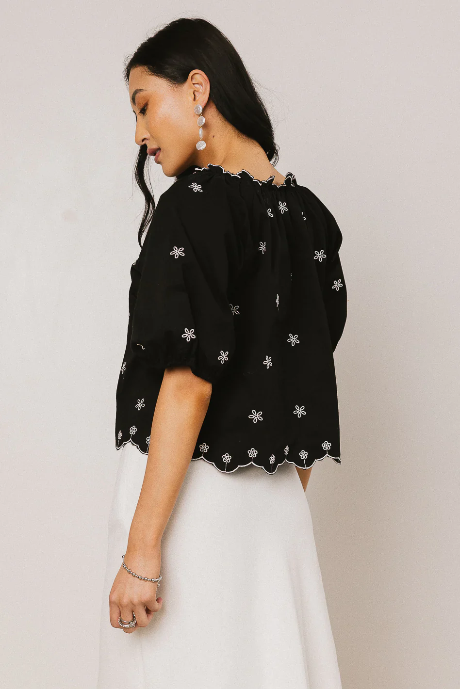 Kara Embroidered Blouse in Black
