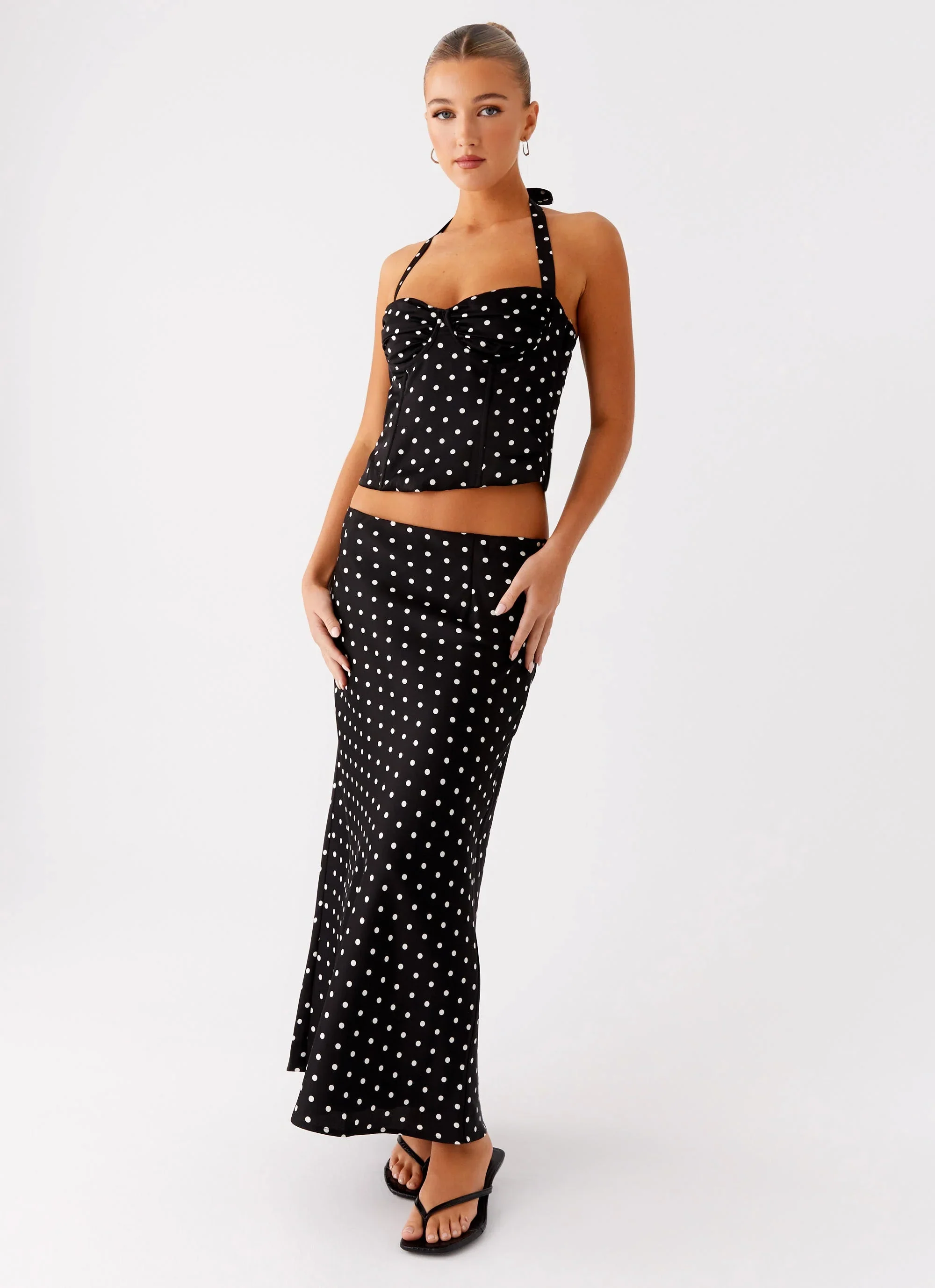 Breanne Midi Skirt - Black Polka Dot - luluinthesky