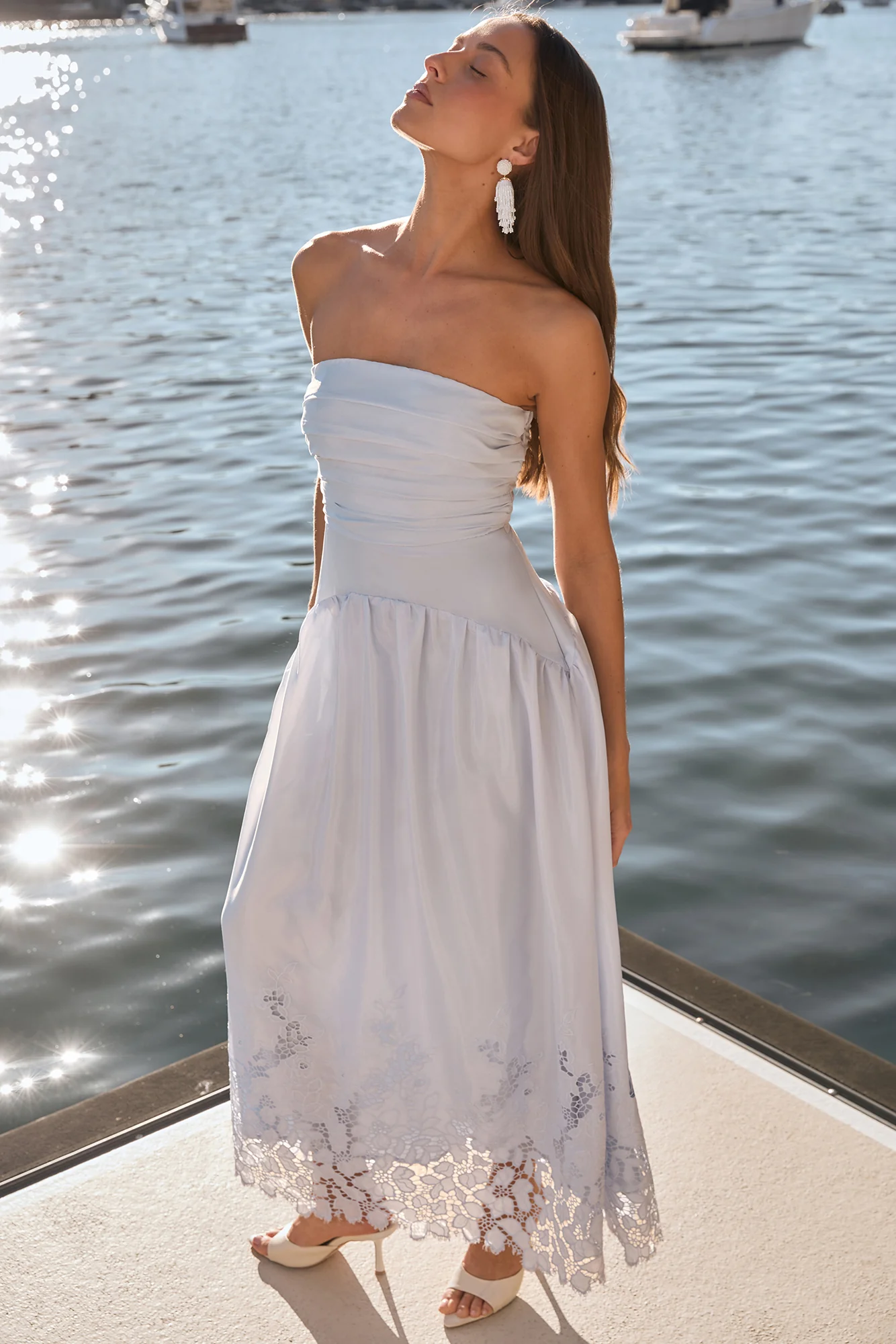 Delicate Dreams Strapless Maxi Dress Light Blue