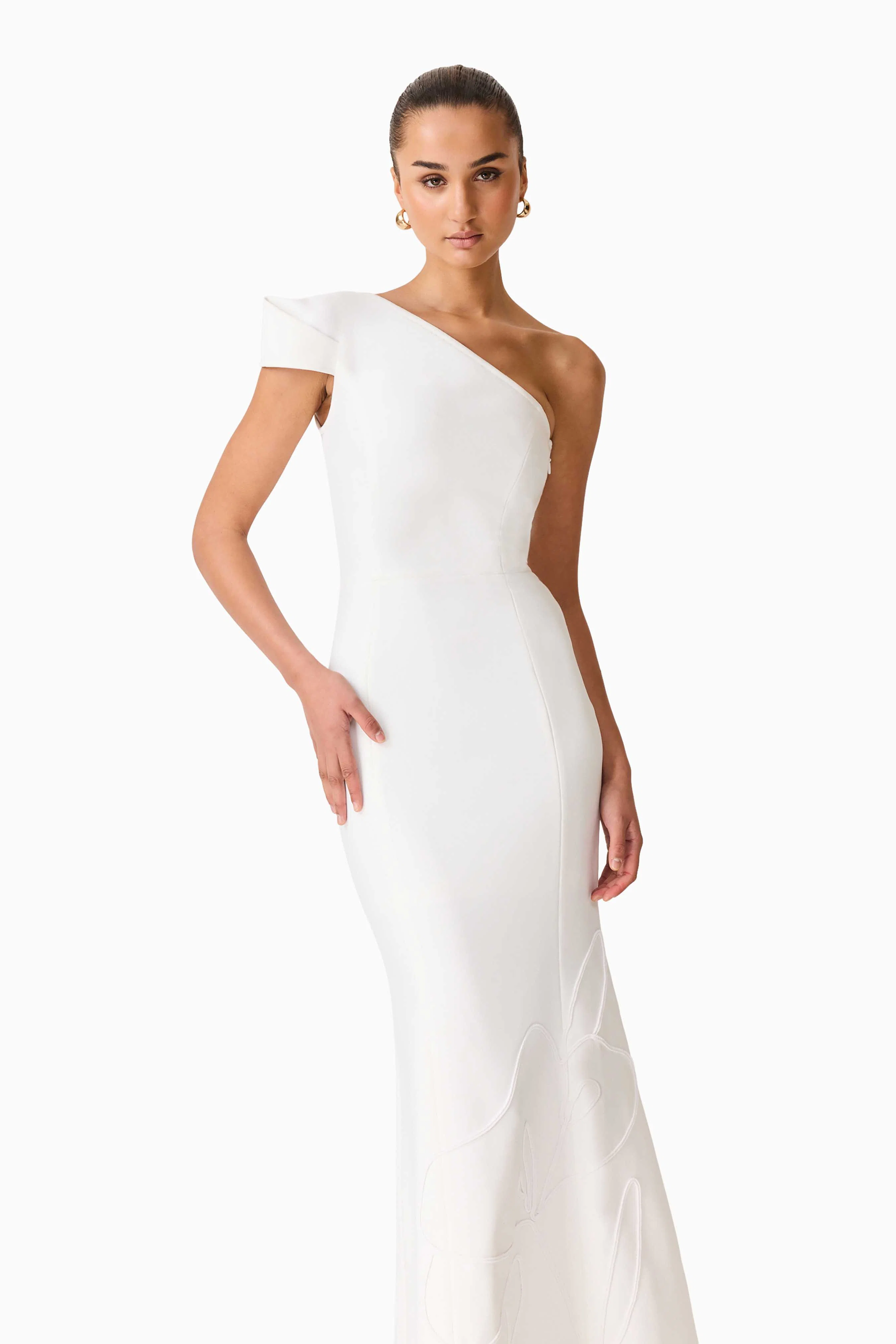Opline One Shoulder Gown in White
