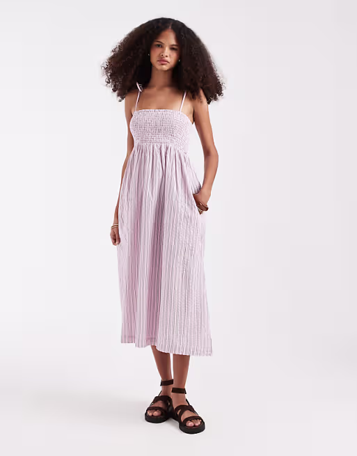 JJXX seersucker stripe maxi dress in pink
