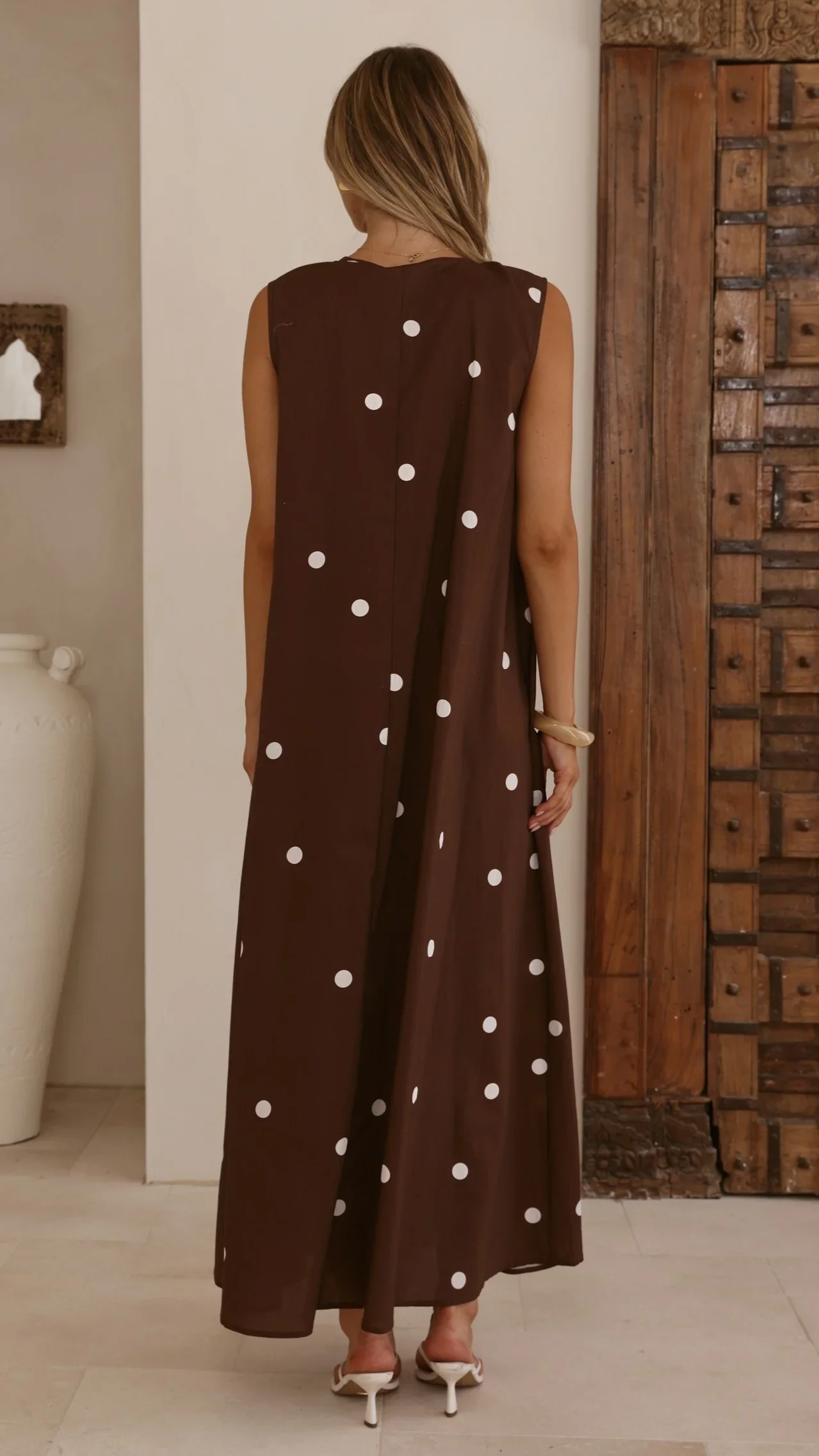 Scout Maxi Dress - Chocolate/White Polka